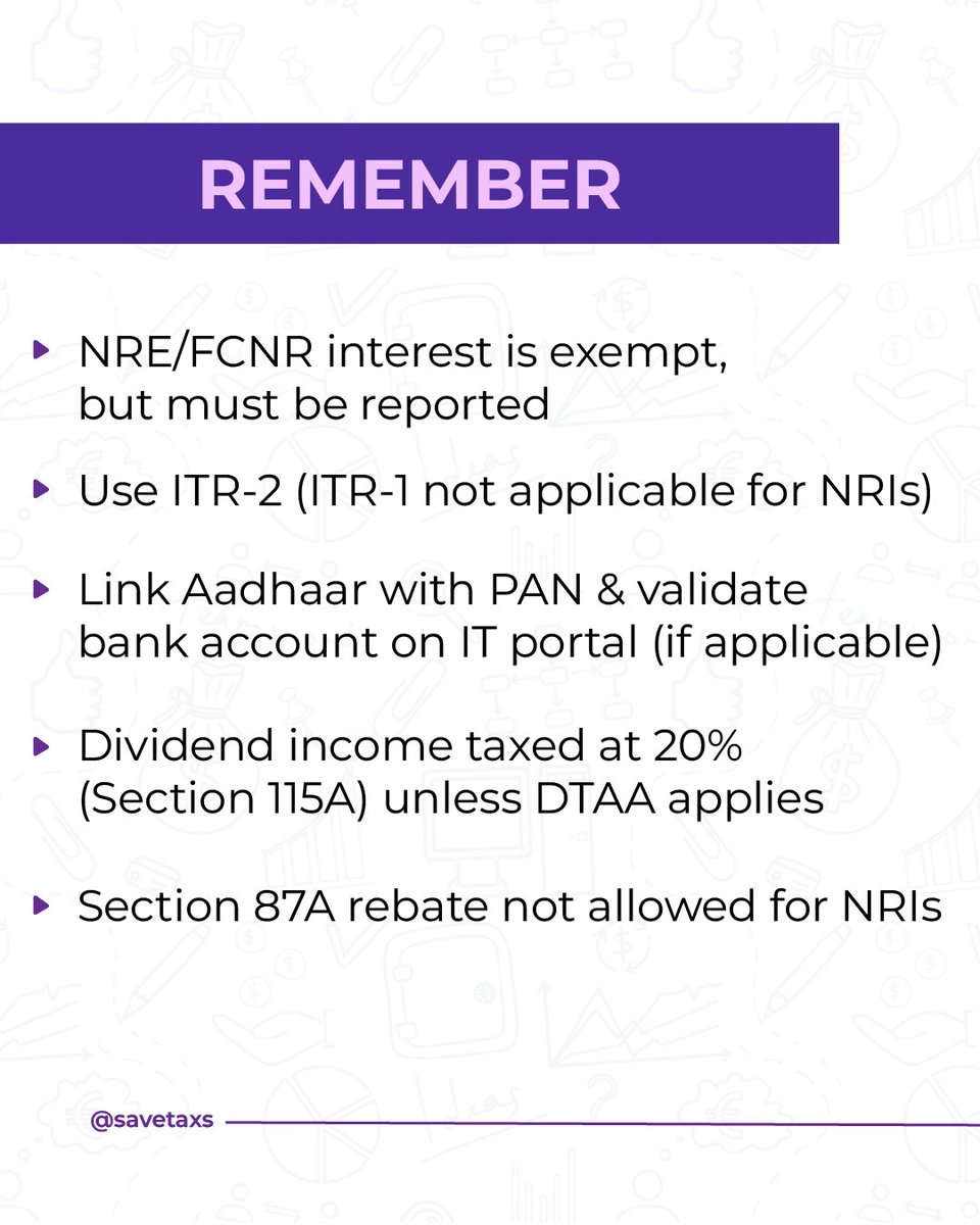 SaveTaxs_'s tweet photo. Hey NRIs! Filing your Indian tax return? 🇮🇳 

Here are 5 key things you need to remember.
Don't get caught out! 

For expert help, DM the team at @savetaxs.
#NRITax #TaxFiling #IndiaTax #TaxTips #ITR https://t.co/iqeKzxZLVG