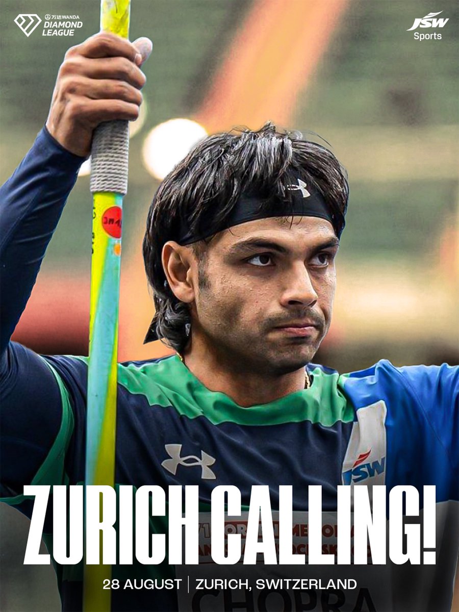 JSW Sports (@jswsports) on Twitter photo Zurich Bound. 🎯
JSW Athlete <a href="/Neeraj_chopra1/">Neeraj Chopra</a> is ready to take on the world’s best at the #DLFinal on 28th August at 11:15 PM IST, as he looks to make another mark on the world stage. 🚀
#JSWSports #NeerajChopra #DiamondLeague #BetterEveryDay Zurich Bound. 🎯
JSW Athlete <a href="/Neeraj_chopra1/">Neeraj Chopra</a> is ready to take on the world’s best at the #DLFinal on 28th August at 11:15 PM IST, as he looks to make another mark on the world stage. 🚀
#JSWSports #NeerajChopra #DiamondLeague #BetterEveryDay