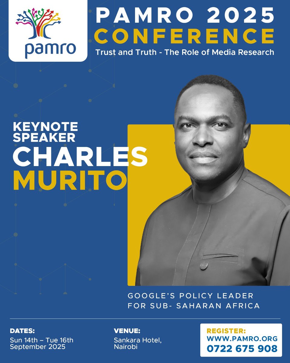 The PAMRO Conference 2025 in Nairobi is less than a month away, and we're excited to announce our keynote speaker. Charles Murito is Google's policy leader for Sub-Saharan Africa. 

Find out more: pamro.org/pamro-25th-ann…