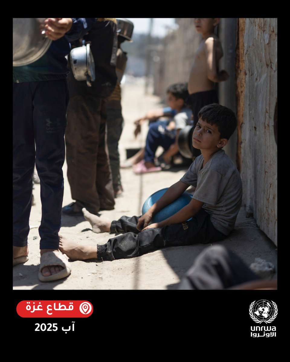 UNRWAarabic's tweet photo. في مثل هذا الوقت من العام،  ينبغي أن يستعد الأطفال في #غزة للعودة إلى المدارس — باختيار حقائبهم، وبَري أقلامهم، والحلم بما يحمله العام الدراسي الجديد.

لكن بدلًا من ذلك، هم يبحثون عن الماء، ويصطفّون للحصول على الطعام، ويحتمون في صفوف دراسية تحوّلت إلى ملاجئ مكتظة.

لقد خسر أطفال غزة ثلاثة أعوام من التعليم، وهم بذلك معرّضون لخطر أن يصبحوا جيلًا ضائعًا.

هناك حاجة ملحّة إلى #وقف_إطلاق_النار الآن.