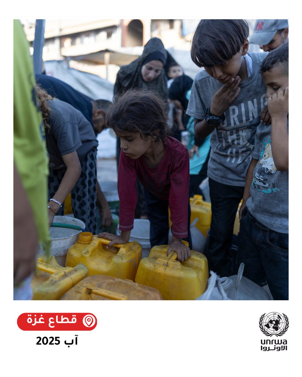 UNRWAarabic's tweet photo. في مثل هذا الوقت من العام،  ينبغي أن يستعد الأطفال في #غزة للعودة إلى المدارس — باختيار حقائبهم، وبَري أقلامهم، والحلم بما يحمله العام الدراسي الجديد.

لكن بدلًا من ذلك، هم يبحثون عن الماء، ويصطفّون للحصول على الطعام، ويحتمون في صفوف دراسية تحوّلت إلى ملاجئ مكتظة.

لقد خسر أطفال غزة ثلاثة أعوام من التعليم، وهم بذلك معرّضون لخطر أن يصبحوا جيلًا ضائعًا.

هناك حاجة ملحّة إلى #وقف_إطلاق_النار الآن.