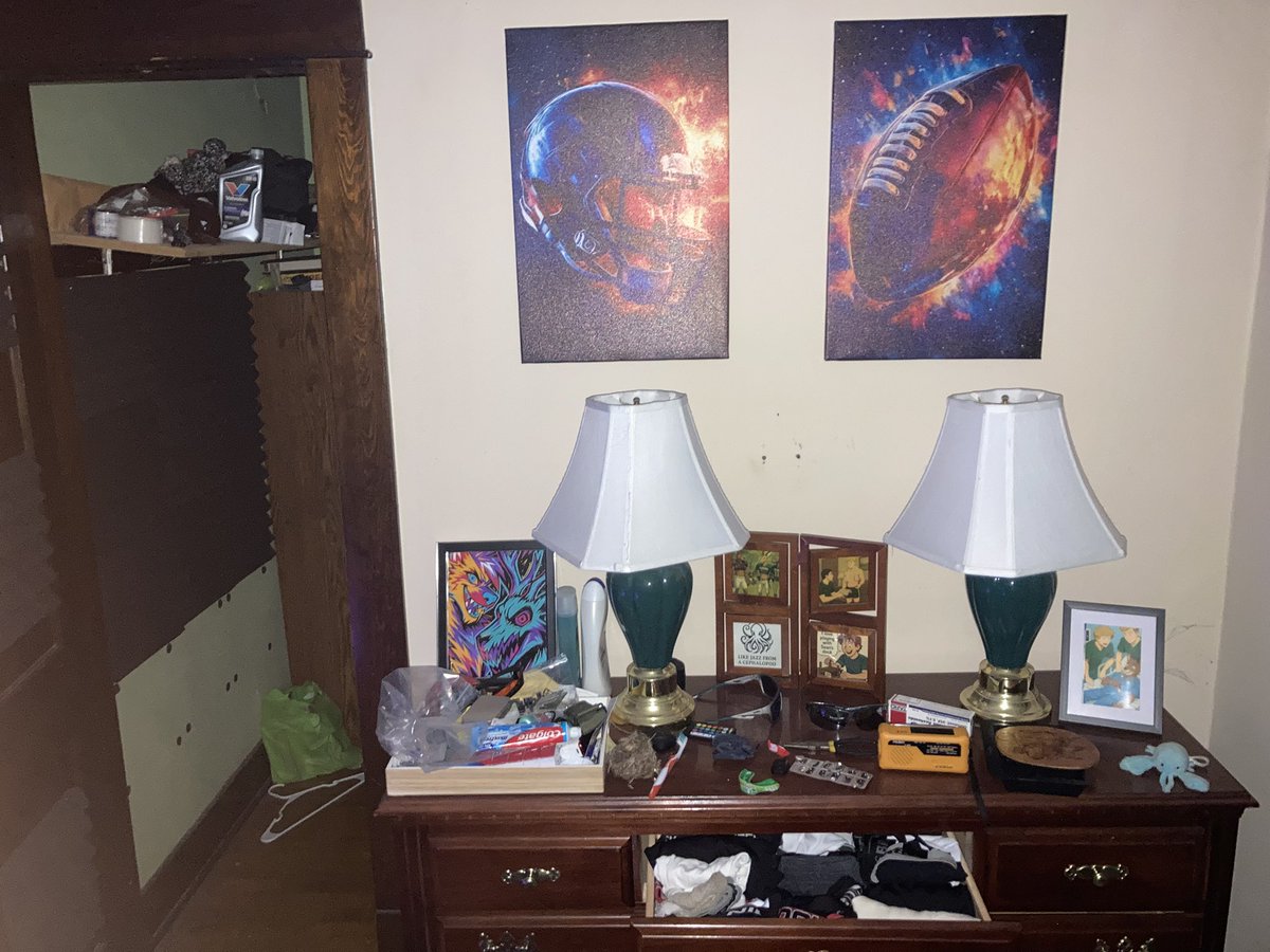 FitzTwombly's tweet photo. I finally got enough Amazon Vine items to make the scented teenage growth bedroom of my adult world a reality. Also, I was a huge nerd in high school. #football #interiordesign #teenagers #sfw #FootballDesign #footballin #footballjocks with photos https://t.co/qbbNI6Au62
