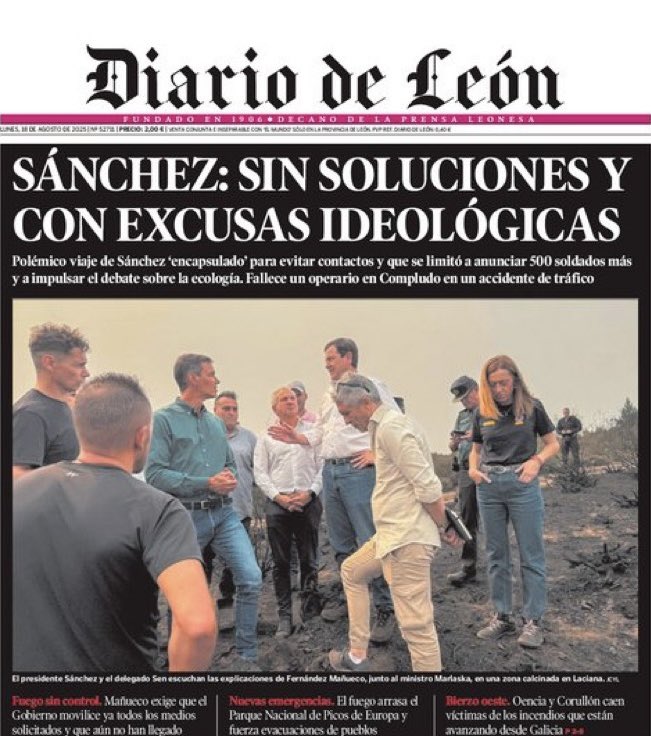 Oscar Fernández (@osfernand) on Twitter photo Fotón de <a href="/diariodeleon/">Diario de León</a>
Mañueco arriba. Controla el escenario. Conoce todos los detalles del operativo, gesticula, habla. Todo el mundo está atento a lo que dice. Sánchez por debajo de él. A por uvas, sin soluciones. Marlaska. Cabeza baja, preocupado por sus calcetines tobilleros. Fotón de <a href="/diariodeleon/">Diario de León</a>
Mañueco arriba. Controla el escenario. Conoce todos los detalles del operativo, gesticula, habla. Todo el mundo está atento a lo que dice. Sánchez por debajo de él. A por uvas, sin soluciones. Marlaska. Cabeza baja, preocupado por sus calcetines tobilleros.