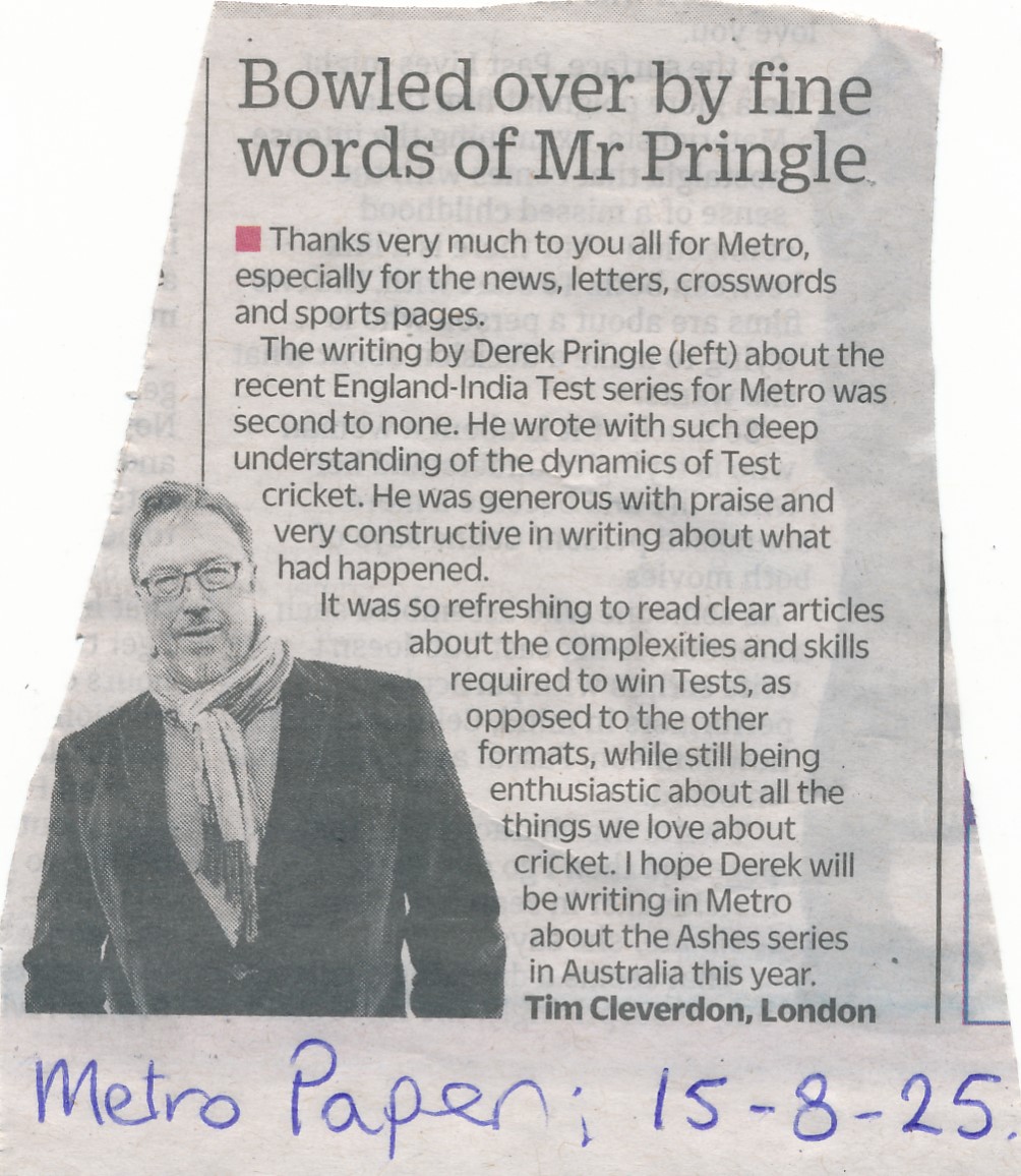 We're pleased to share this letter from last week's Metro paper. There's so much shared learning between cricket and football at the highest level. In season / series planning, captaincy questions and empowerment / knowledge growth.