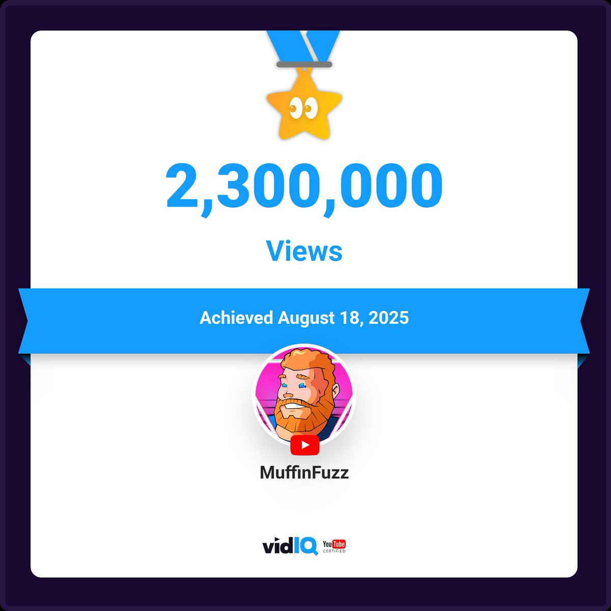 My YouTube channel achieved 2,300,000 views on August 18, 2025!