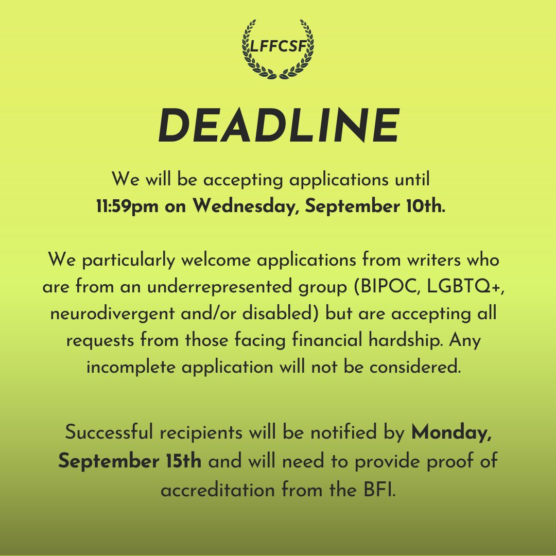 Hanna Flint is bringing back the excellent Critics Support Fund initiative again for this year’s LFF! If you’re a journalist from a low-income backgrounds, this fantastic opportunity could be for you. Read the application link carefully before applying! forms.gle/P66Ck36qxDYXha…