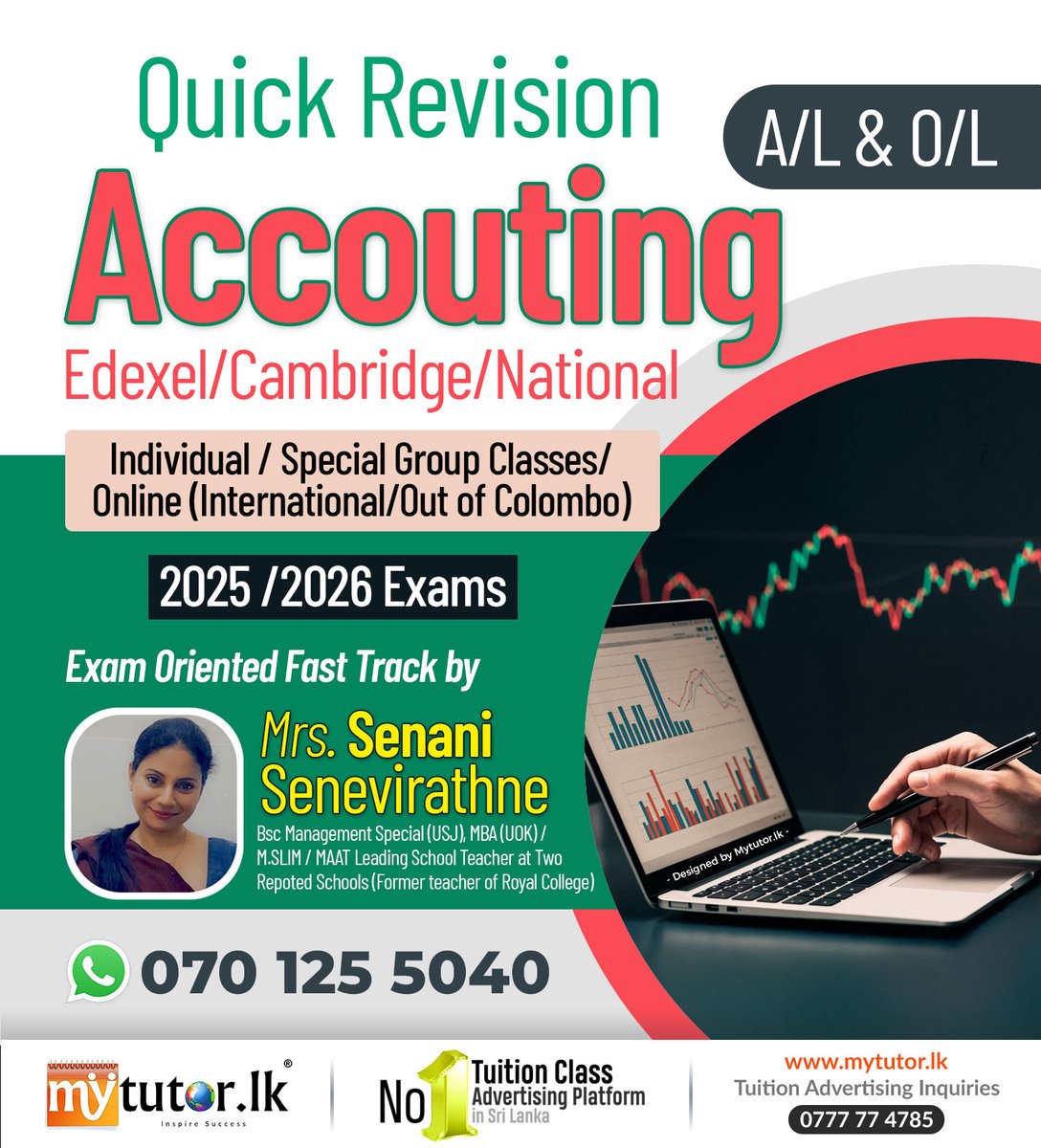 mytutorlk's tweet image. 🥇𝗧𝗼𝗽𝗔𝗱
Quick Revision - Accounting Edexel/Cambridge/National A/L &amp;amp; O/L
View more : tinyurl.com/5a4mx3tu