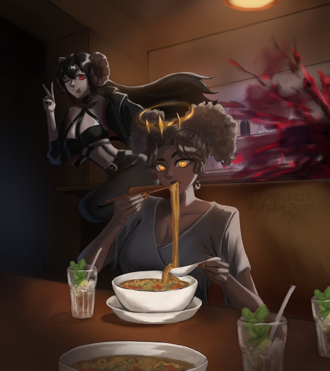 Simple_Angi's tweet photo. GIrl's night out! 🍜

______________________
#drawing #digitalart #art #ocart https://t.co/zx68Xxo1kQ