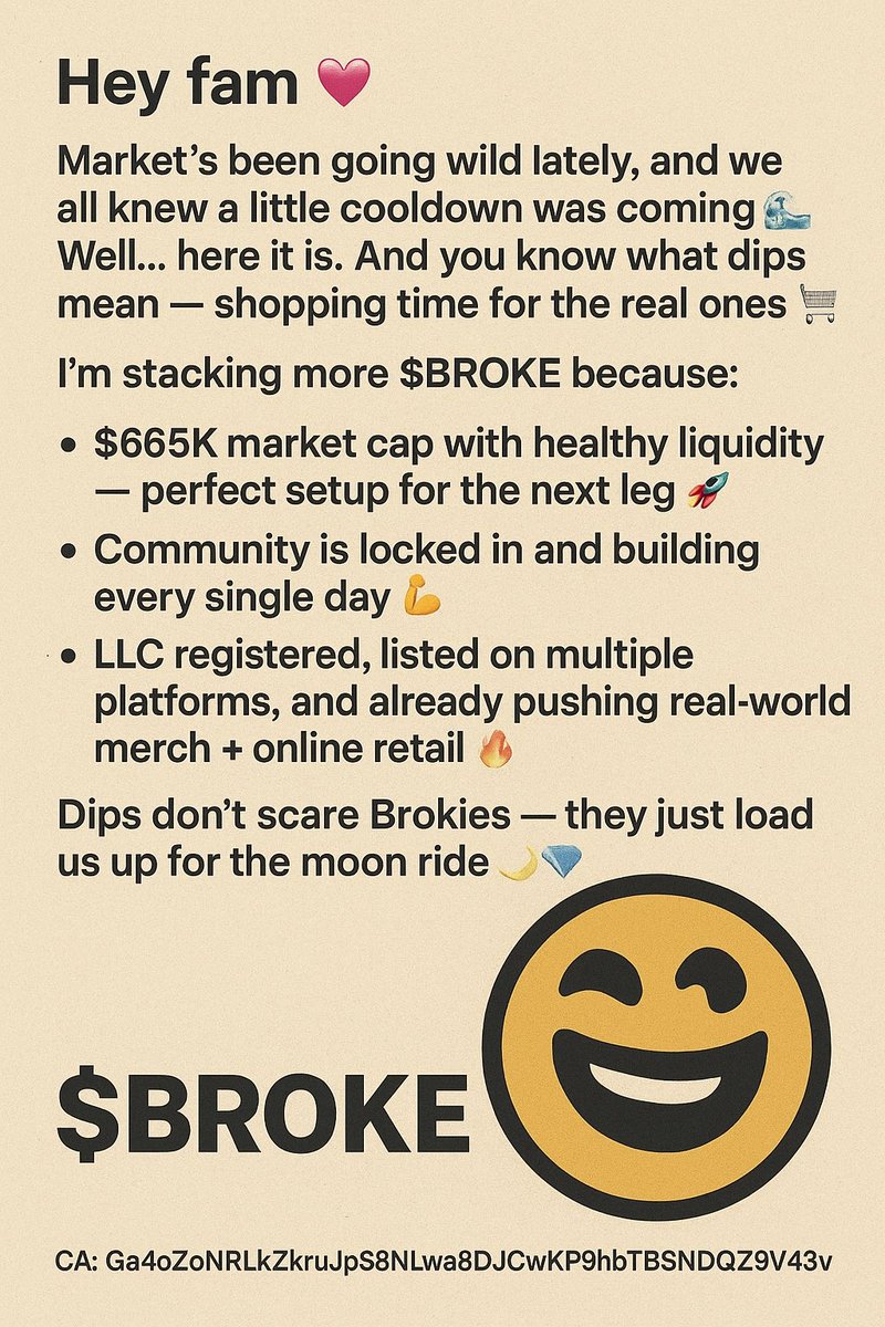 Meme Blast (@blastmeme02) on Twitter photo <a href="/100xAltcoinGems/">100x Altcoin Gems</a> $Broke coin is my pick always!
You get find us on CEX <a href="/GroveXchange/">GroveX</a>
Or DEX <a href="/JupiterExchange/">Jupiter (🐱, 🐐)</a>
Ga4oZoNRLkZkruJpS8NLwa8DJCwKP9hbTBSNDQZ9V43v <a href="/100xAltcoinGems/">100x Altcoin Gems</a> $Broke coin is my pick always!
You get find us on CEX <a href="/GroveXchange/">GroveX</a>
Or DEX <a href="/JupiterExchange/">Jupiter (🐱, 🐐)</a>
Ga4oZoNRLkZkruJpS8NLwa8DJCwKP9hbTBSNDQZ9V43v
