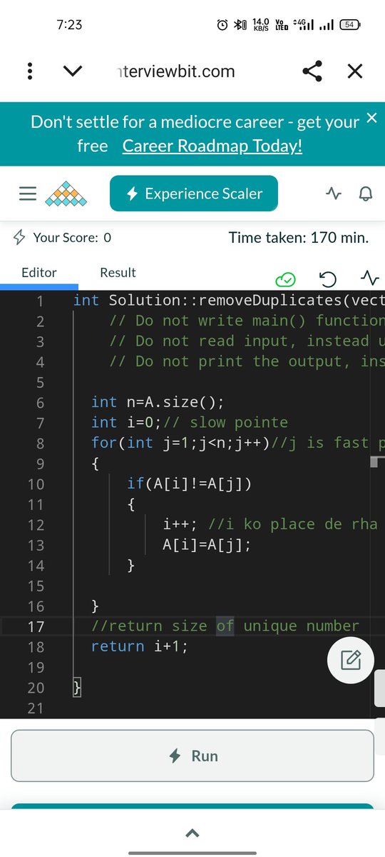 SUMIT_DEVELOPER's tweet image. Problem:Remove duplicates from sorted array.
Classic coding interview DSA problem! using Two Pointer approach ⚡
2/🐢🐇Idea:
One slow pointer (i)=tracks unique elements
One fast pointer (j)=scans the array
🔑Logic:
👉If arr[i] != arr[j]
#DSA #TwoPointers #Coding #LeetCode