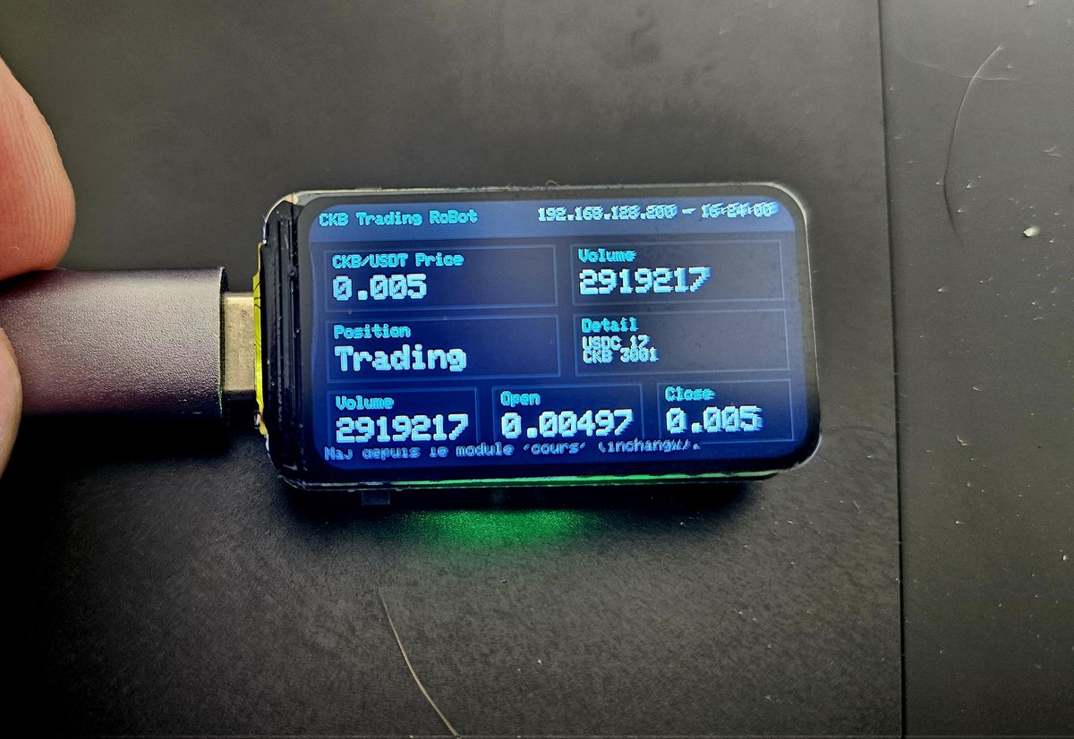 sulfuroid's tweet image. AFTER 1 YEAR IF simulated test. Finishing the code for my #esp32c6 @EspressifSystem #Binance #CKB @NervosNetwork mini Trading Bot. So excited. Shoud be finished today. Checks pair value, available USDC on spot account, engaged trades, set orders and trailing stop losses