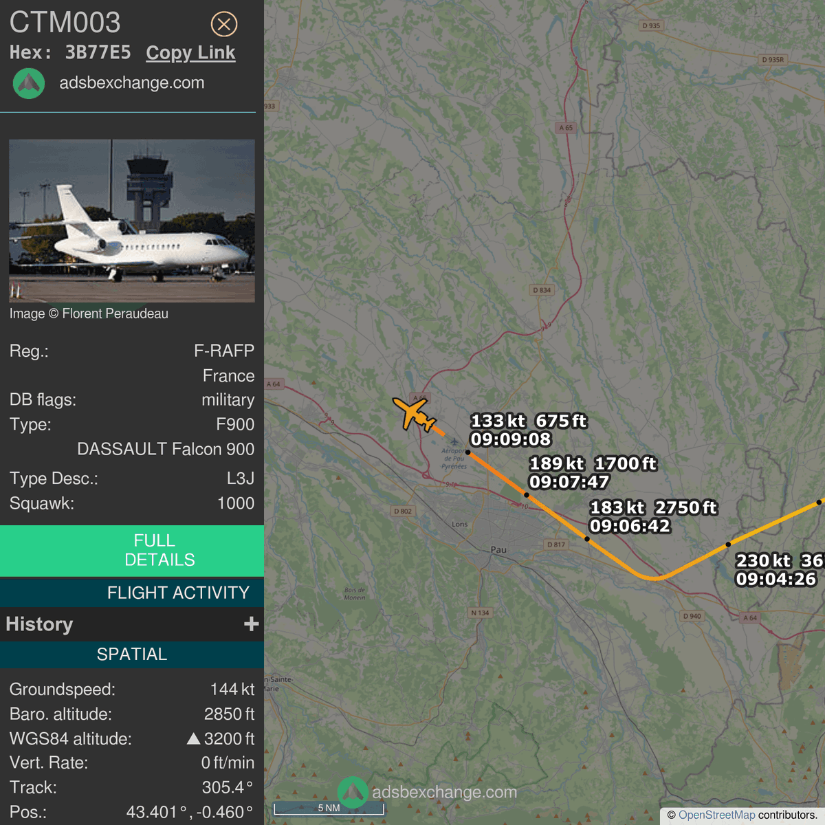 FlottePresident's tweet photo. 🛫 Un Dassault Falcon 900 🇫🇷 République Française vient de décoller près de Pau/Pyrénées (Uzein), France.
Vol #CTM003, immatriculation #FRAFP.
Suivre le vol : https://t.co/FelyWnlK54 https://t.co/w114mUjoRl