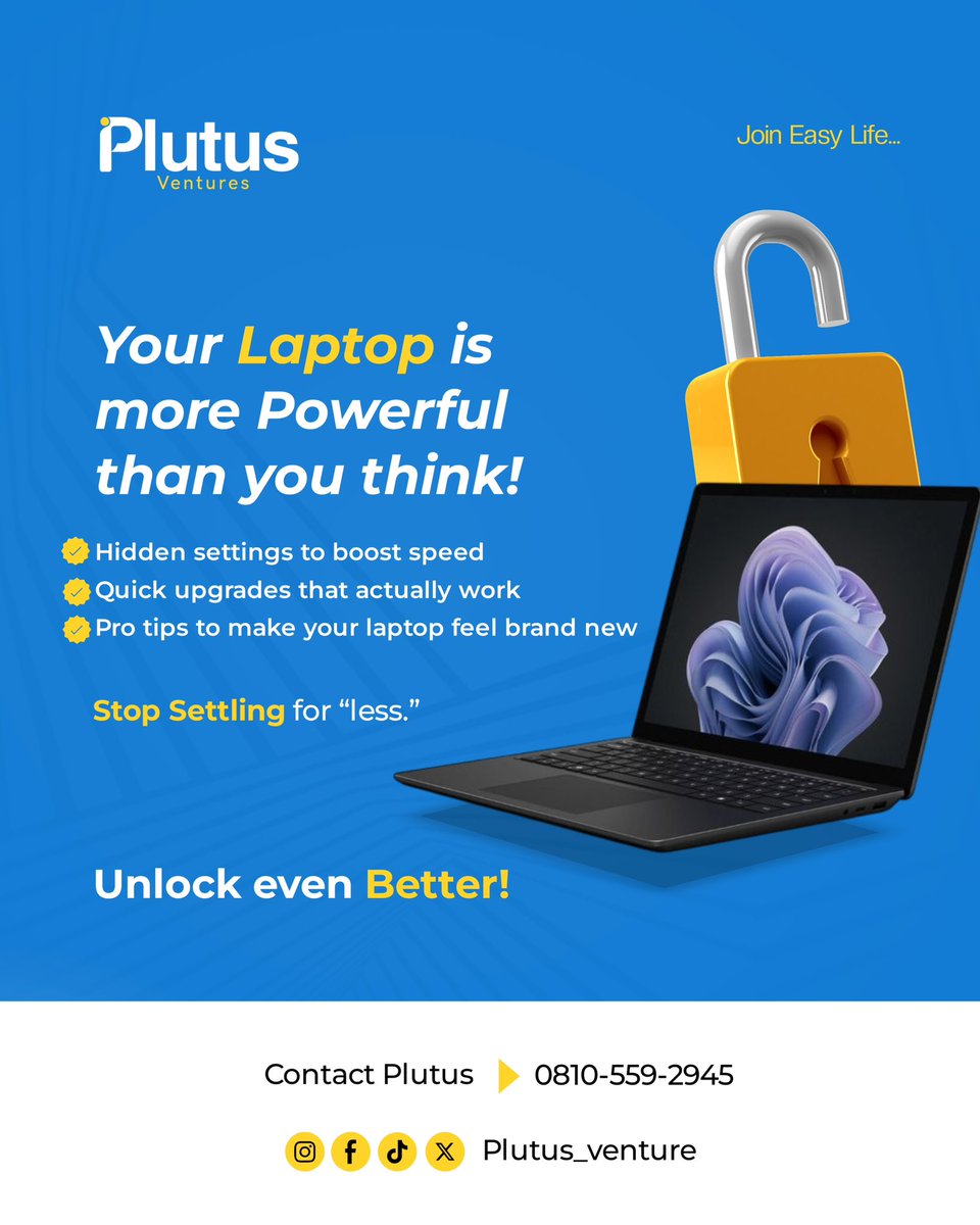 plutus_ventures's tweet photo. Your laptop is more powerful than you think! 🚀 This week, we're unlocking hidden performance potential in every laptop. From software optimization to hardware tweaks - let's make your laptop run like new (or better)! #PerformanceWeek #LaptopOptimization #Plutusventures https://t.co/QqLiw02JcP