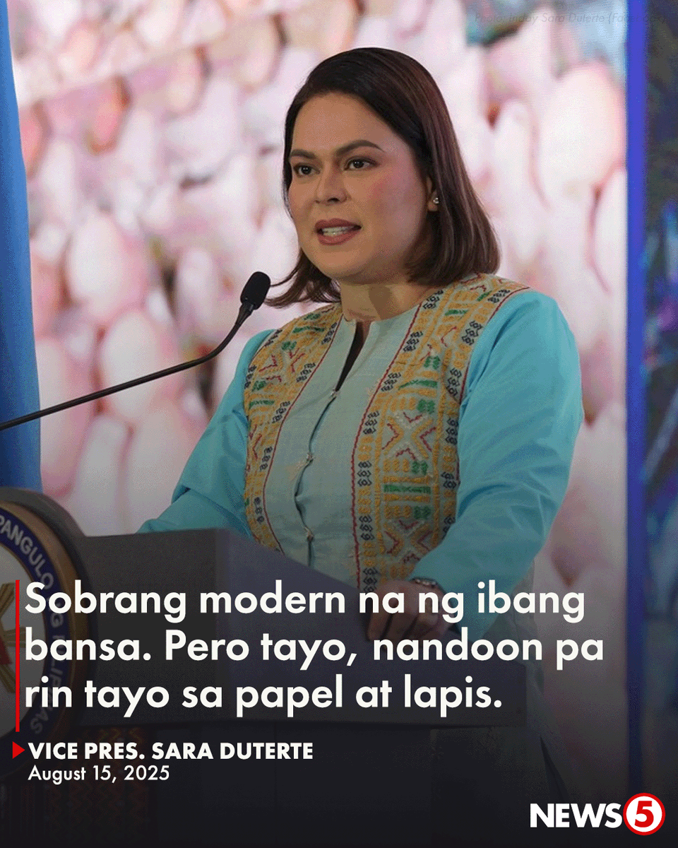 TV5NewsPH's tweet photo. 'MATAGAL TAYO SUMABAY SA PAGBABAGO'

Sinabi ni Vice Pres. Sara Duterte na tila napag-iiwanan na ang sistema ng edukasyon sa Pilipinas kumpara sa ibang bansa.

"'Yung ibang bansa, ang pinag-aaralan ng kanilang mga anak, robotics, coding, 'di ba? 3, 4 years old, marunong na magbasa. Sa bayan natin, nandoon pa rin tayo sa hanggang high school, hindi pa marunong magbasa ang bata," pahayag ng bise sa pagdalo niya sa "Hakbang ng Maisug" event sa Kuwait.

Dating nagsilbi si Duterte bilang kalihim ng Department of Education.