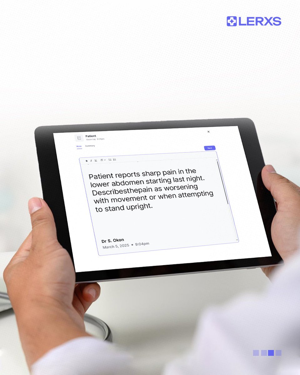 lerxshealth's tweet photo. After listening and transcribing consultations, Lerxs scribe organizes notes neatly and accurately. This makes diagnosis easier and swift as symptoms stated by patients are well documented, making them easy to refer to.

#lerxs #healthcare #techinmedicine https://t.co/gwM6JFAqBA