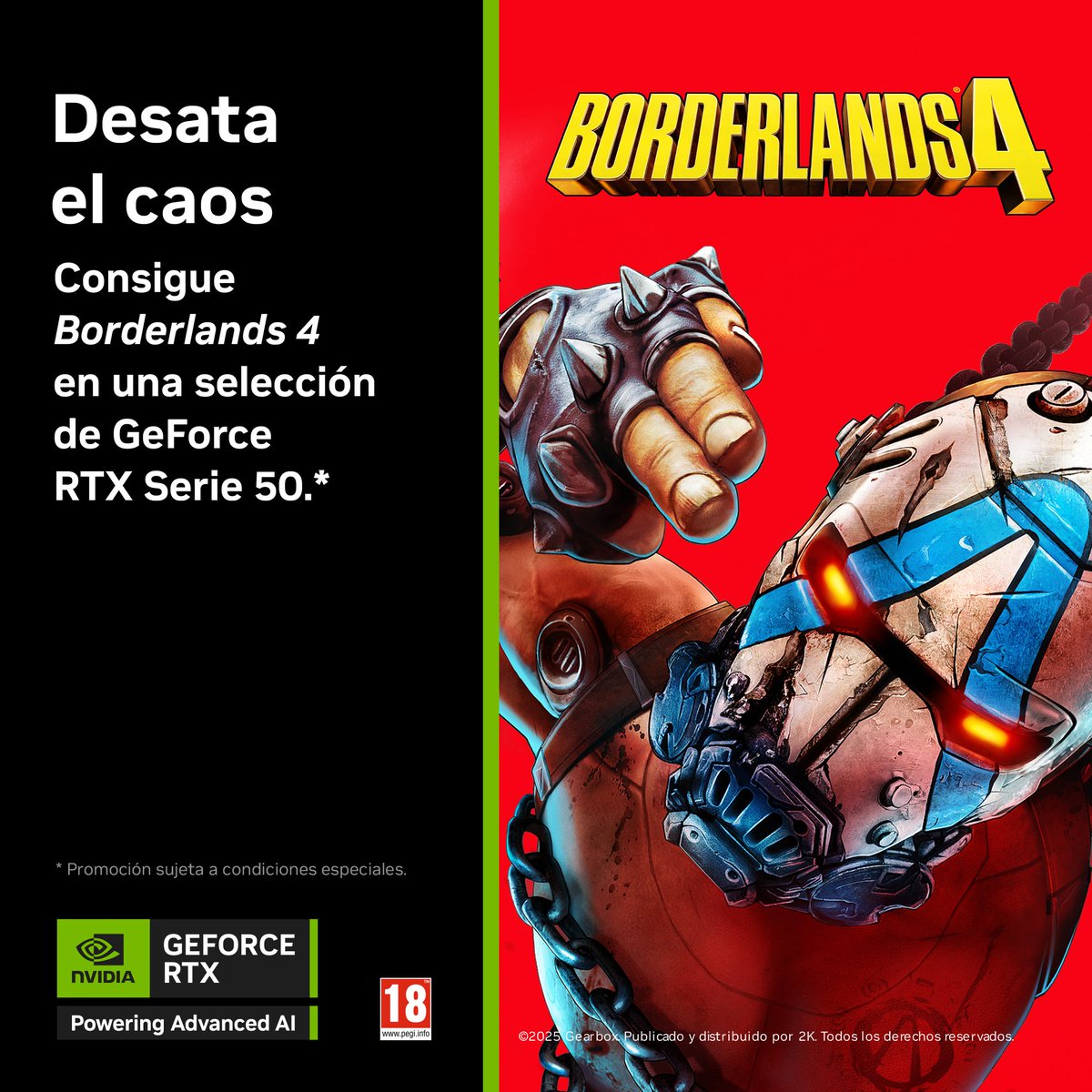 lifeinformatica's tweet image. 💥DESATA EL CAOS💥
Obtén Borderlands 4 Standard Edition con la compra de un PC, una tarjeta gráfica NVIDIA GeForce RTX serie 50 incluidos en la promoción, o un portátil con GeForce RTX serie 50.
Consigue tu copia aquí.👉 lc.cx/EekjmJ

#LIFEInformatica #Borderlands4