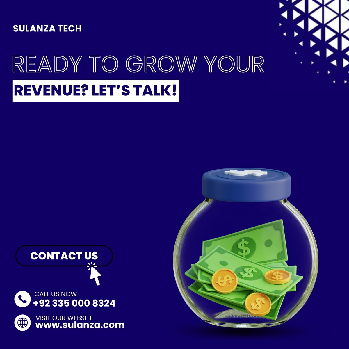 SulanzaTech's tweet image. Boost your business revenue with Sulanza Tech! 
We’re here to help you take your digital presence to the next level. Whether it’s marketing, branding, or tech solutions let’s connect and grow together.
#SulanzaTech #GrowWithSulanza #DigitalMarketing #RevenueGrowth #BusinessBoost