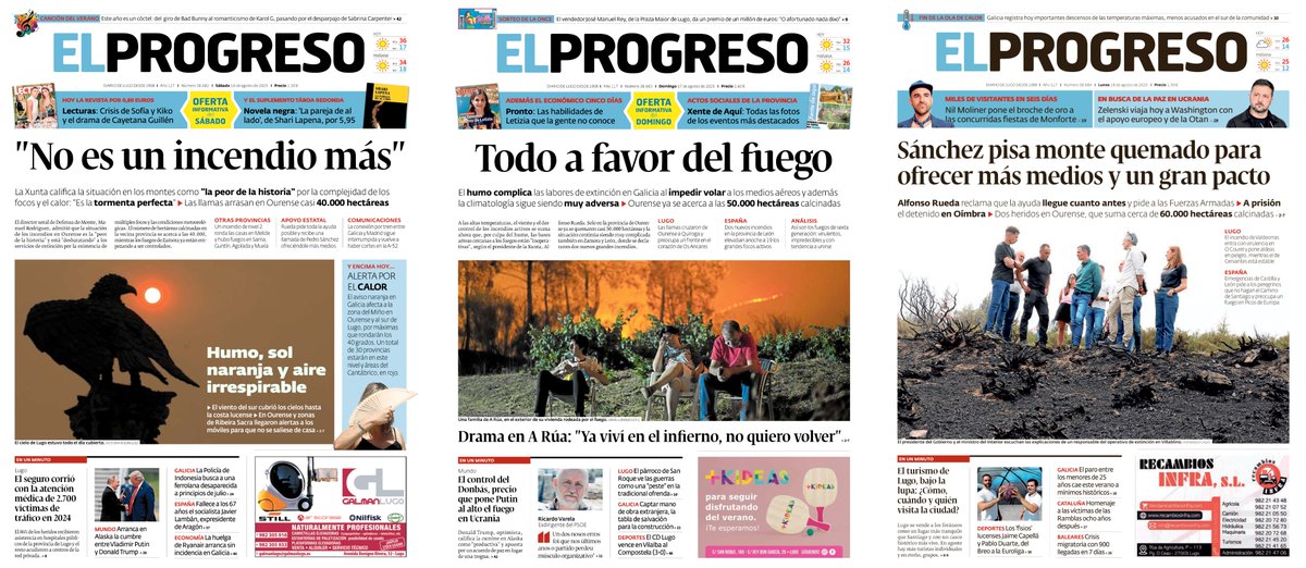 Para estar cuatro y el gato en pleno 'ferragosto'... ni tan mal. Aquí las portadas. <a href="/elprogreso_Lugo/">El Progreso de Lugo</a>