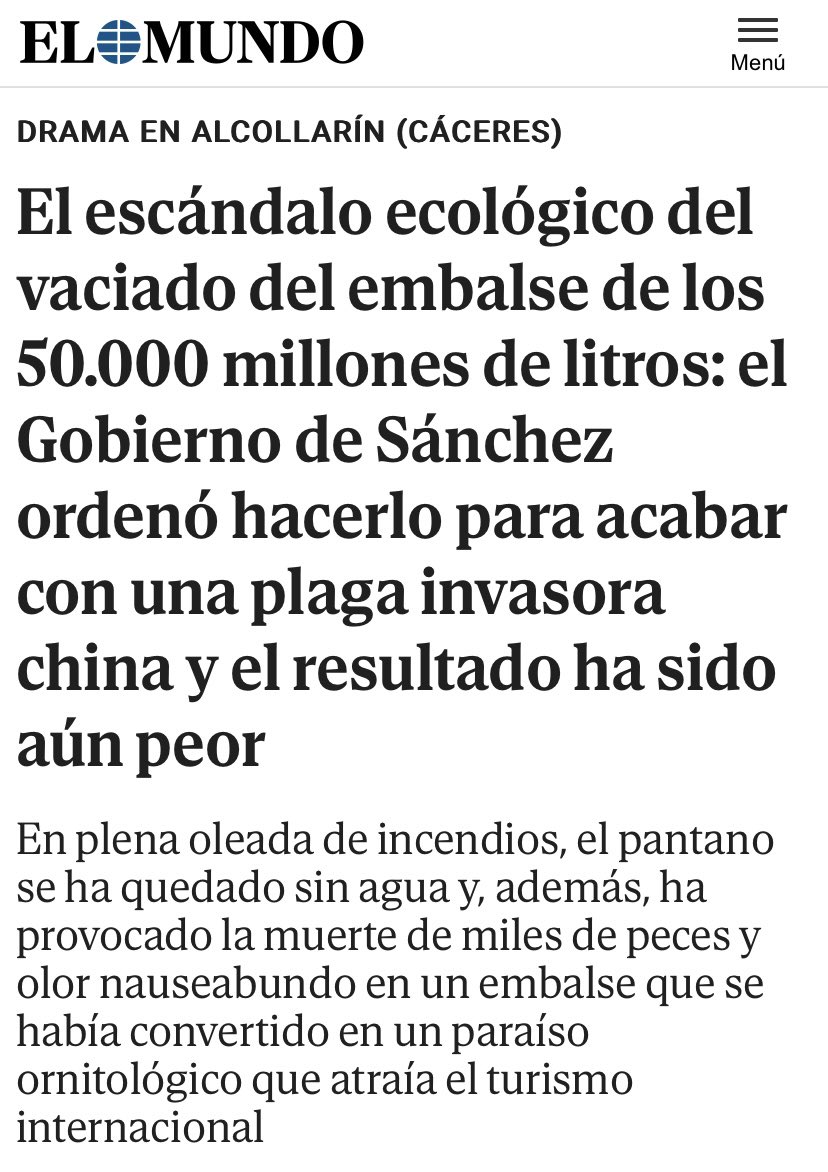 🔴 #AGENDA2030 | Las peregrinas explicaciones de Sánchez y el MITECO del atentado ecológico en el pantano de Alcollarín perpetrado desde el Gobierno de España no han convencido a nadie, y la prensa generalista lo denuncia ya en sus portadas sin censura ninguna. Titulares del