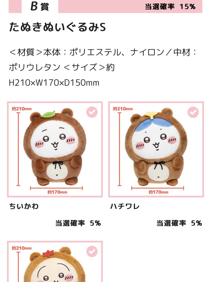 ちいかわたぬきだもんくじ
B賞コンプ！やった！