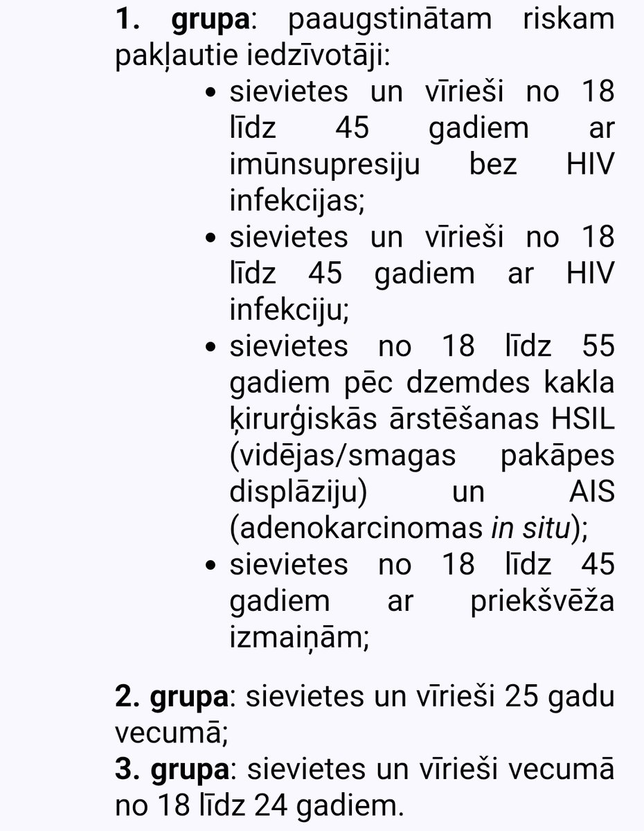 😮 Dzemdes kakla vēža iemesls 99% gadījumu ir cilvēka papilomas vīrusa infekcija.
🤯 Vīruss var izraisīt izraisa arī mutes, vulvas, dzimumlocekļa vēzi.
✖️ Prezervatīvi nepasargā!
💉 Ja Tev vairs nav 18, bet piederi kādai no šīm grupām, Tev pienākas valsts apmaksāta vakcinācija!