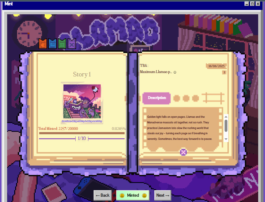 itsBosche.nad (@m_fatikh_h) on Twitter photo Thanks to <a href="/theshining29/">theshining29</a> to remind me about Llamao X Monadverse NFT first story pages
its still early to get it dude, here is the way to do it :
1. go to llamao.xyz
2. connect wallet (I use <a href="/haha_app/">HaHa Wallet 🤣</a> )
3. finish task
4. thats it
mint fee ? drop your addy
GMonad Thanks to <a href="/theshining29/">theshining29</a> to remind me about Llamao X Monadverse NFT first story pages
its still early to get it dude, here is the way to do it :
1. go to llamao.xyz
2. connect wallet (I use <a href="/haha_app/">HaHa Wallet 🤣</a> )
3. finish task
4. thats it
mint fee ? drop your addy
GMonad