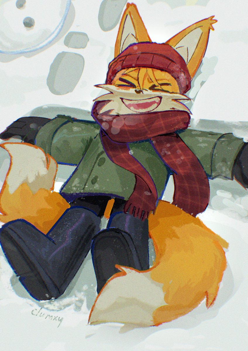 Tails playing in the snow