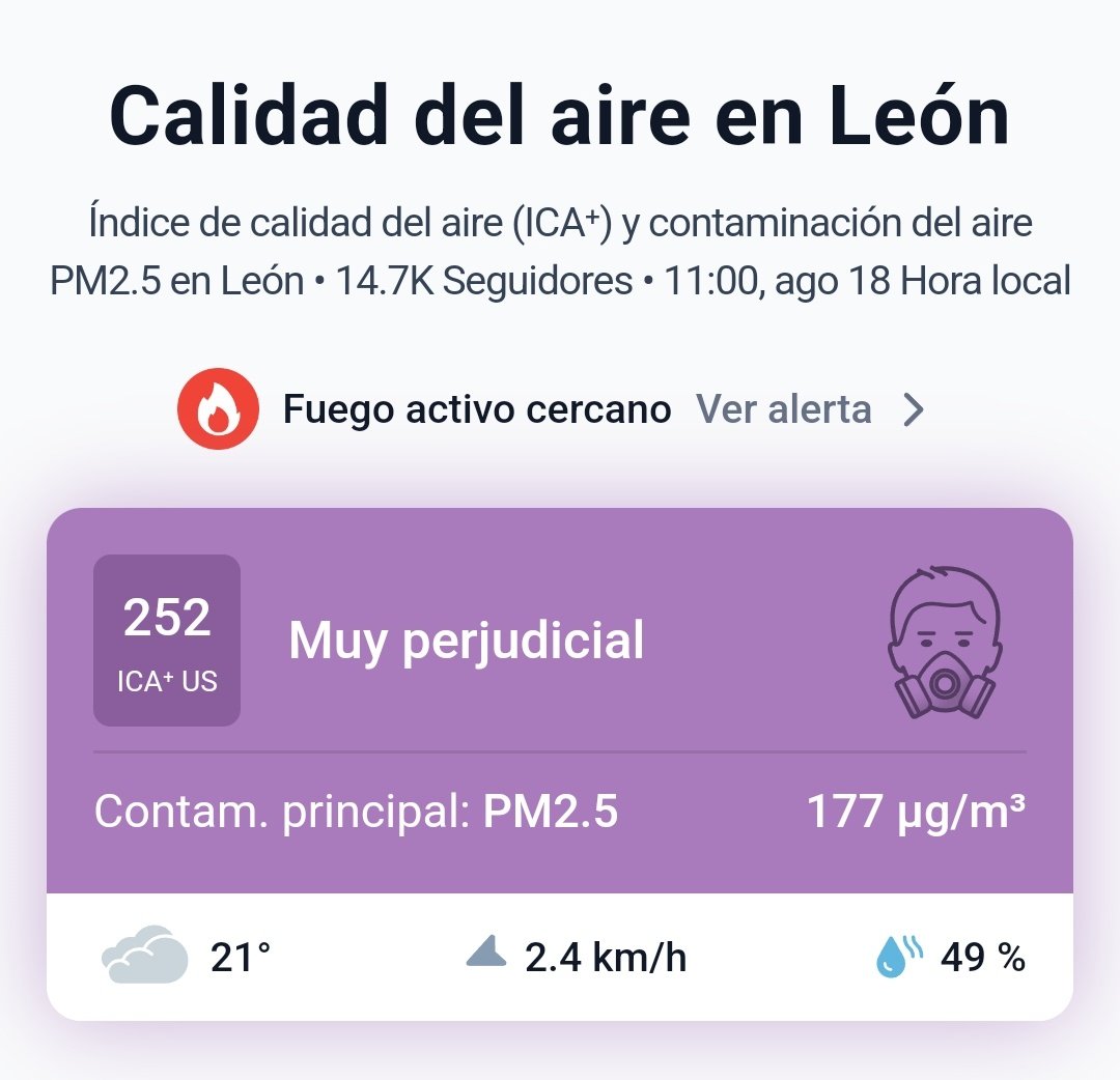BeatrizLeonesa's tweet photo. Hoy la cosa es muuucho peor. No se puede respirar. León capital está lejos de los focos y es angustioso, en Ponferrada y cualquier otro punto de la provincia cercano a los fuegos es muy alarmante. Vaya infierno. https://t.co/2BNnHWEB7v