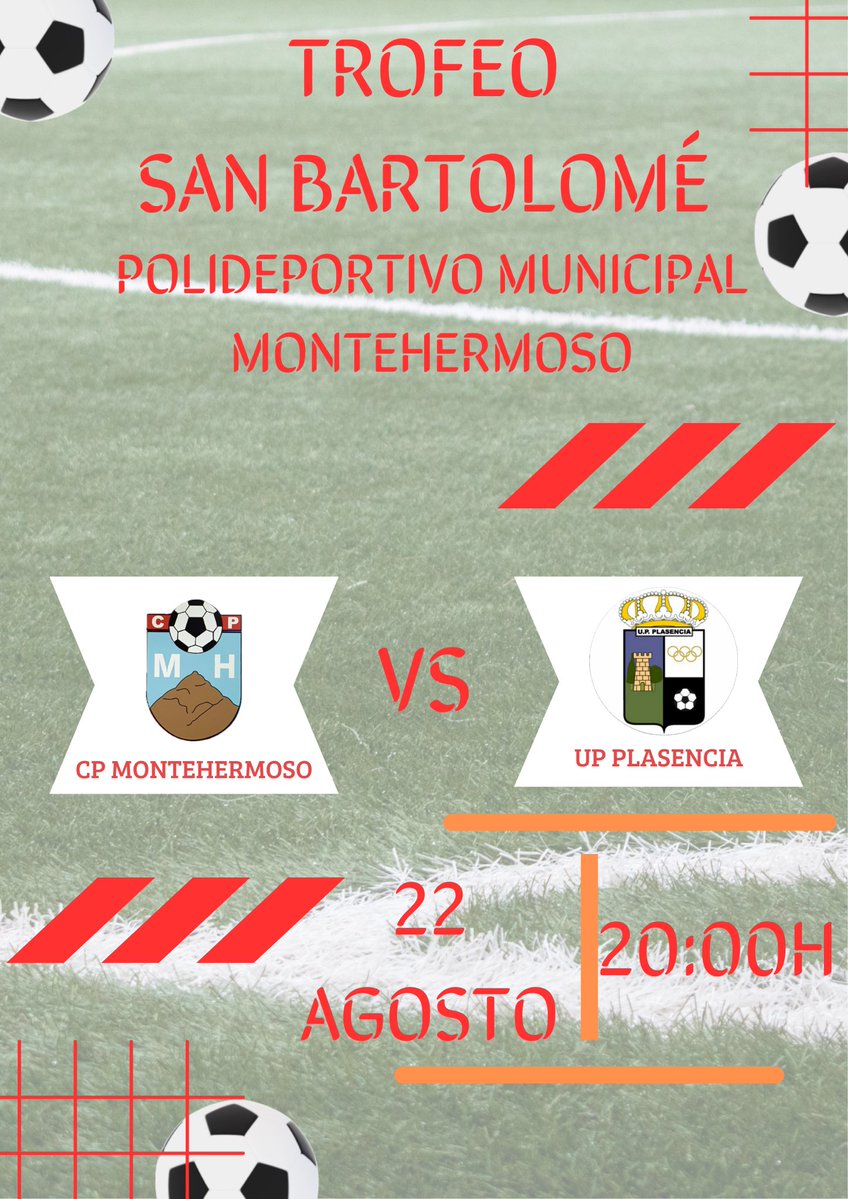 CP Montehermoso ⛰️🌞⚽ (@cpmontehermoso_) on Twitter photo Senior | Temporada 25/26
¡ TROFEO SAN BARTOLOMÉ!
🏆 Trofeo de San Bartolomé
🆚 <a href="/UPPlasencia_/">U.P. Plasencia</a>
📅 22/8/2025
⏰ 20:00
🏟️ Polideportivo Municipal de Montehermoso Senior | Temporada 25/26
¡ TROFEO SAN BARTOLOMÉ!
🏆 Trofeo de San Bartolomé
🆚 <a href="/UPPlasencia_/">U.P. Plasencia</a>
📅 22/8/2025
⏰ 20:00
🏟️ Polideportivo Municipal de Montehermoso