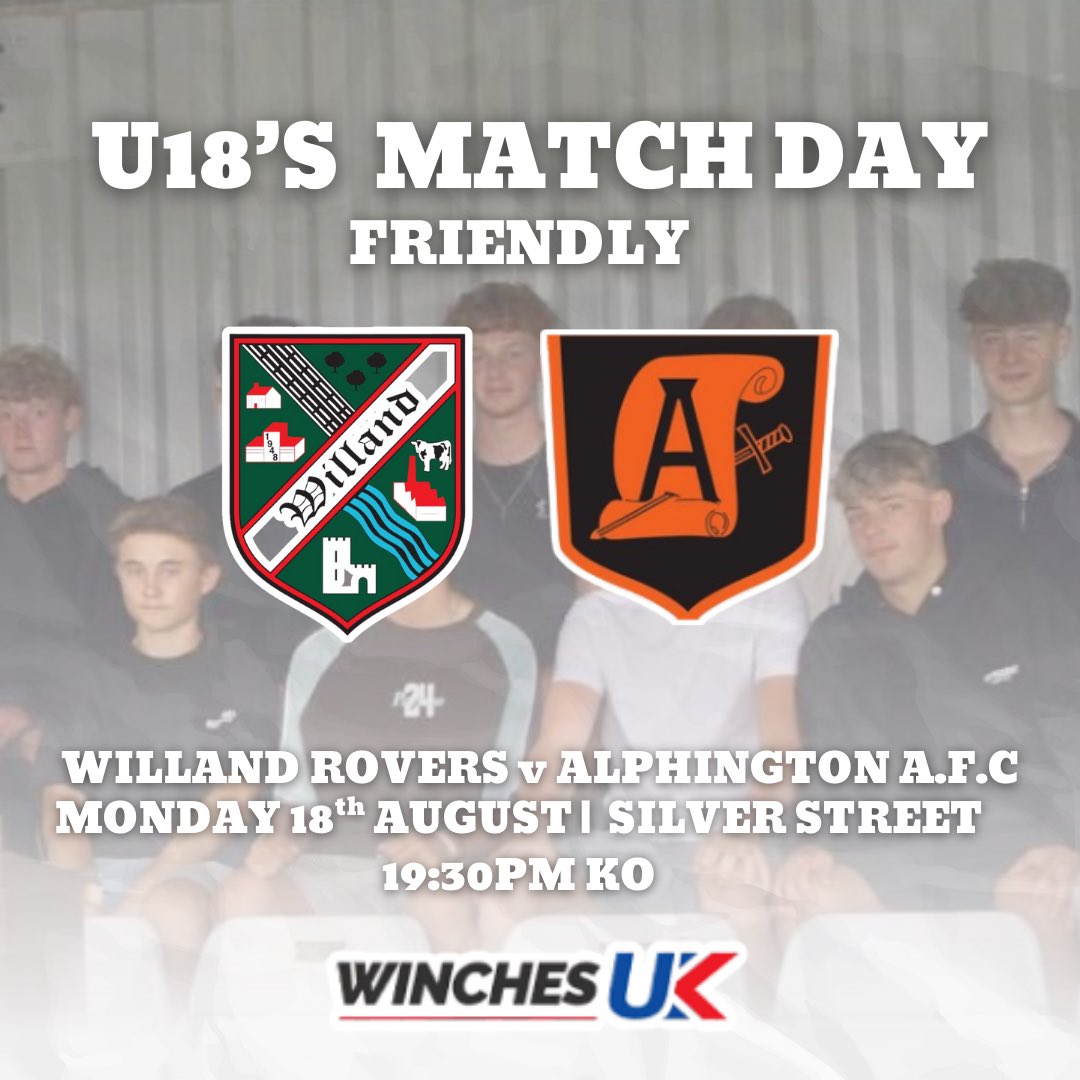 Willand Rovers FC (@willandrovers) on Twitter photo ⚽️ | 𝐔𝟏𝟖’𝐬 𝐌𝐚𝐭𝐜𝐡𝐝𝐚𝐲
Our newly formed <a href="/ExeRTC_Official/">ExeterRTC_Official</a> x WRFC U18’s side have a friendly tonight as we take on Alphington’s U18’s at Silver Street tonight!
The Next Generation of Rovers could do with your support this evening, head on down to the Street. the bar will ⚽️ | 𝐔𝟏𝟖’𝐬 𝐌𝐚𝐭𝐜𝐡𝐝𝐚𝐲
Our newly formed <a href="/ExeRTC_Official/">ExeterRTC_Official</a> x WRFC U18’s side have a friendly tonight as we take on Alphington’s U18’s at Silver Street tonight!
The Next Generation of Rovers could do with your support this evening, head on down to the Street. the bar will