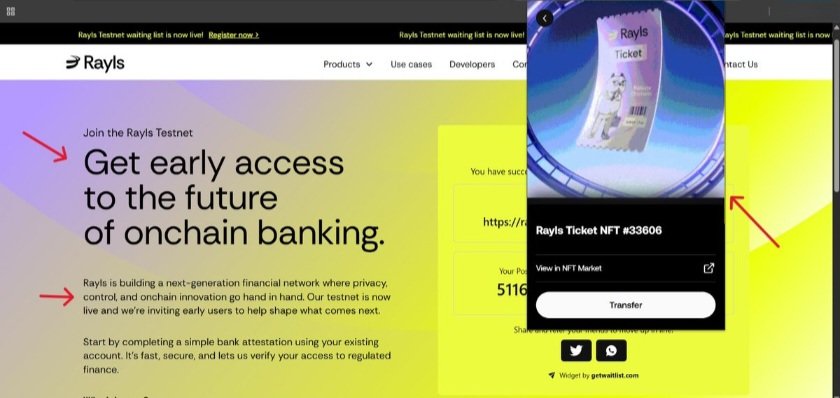defimaestro90's tweet image. We minted the Rayls Ticket NFT some time ago, and now, you can join the waitlist for the testnet and also participate in their loyalty campaign.

Launched: 13th August

RaylsLabs is building a next-generation financial blockchain where privacy, control, and onchain innovation go…