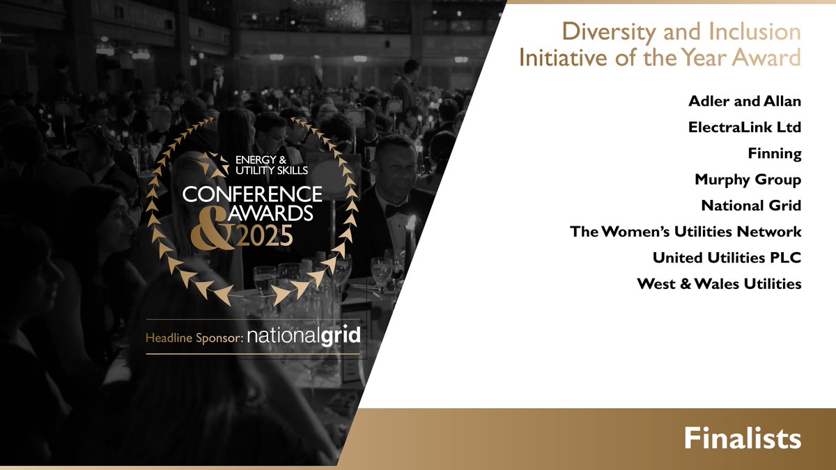 We are delighted to announce the finalists for the “Diversity and Inclusion Initiative of the Year Award”.

A huge congratulations to:
<a href="/AdlerandAllan/">Adler and Allan</a> 
<a href="/ElectraLink/">ElectraLink</a>
<a href="/FinningNews/">FinningNews</a> 
<a href="/MurphyGroup1951/">Murphy</a> 
<a href="/nationalgrid/">National Grid</a> 
WUN
<a href="/unitedutilities/">United Utilities</a>
Wales &amp; West Utilities

euskills.co.uk/energy-utility…