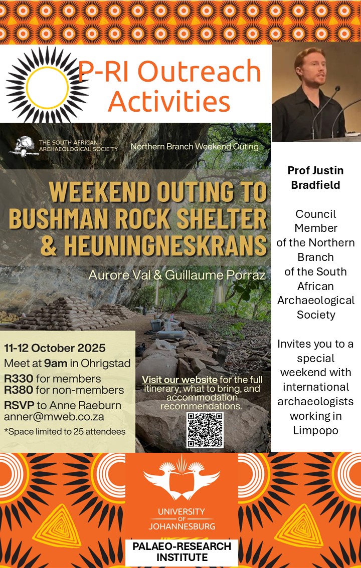 UJ Palaeo-Research Institute (@ujpalaeo) on Twitter photo Save the date!
The P-RI is excited to invite you all to an archaeological outing that is organized by the South African Archaeological Society, Northern Branch. See the details of the outing below.
<a href="/go2uj/">University of Johannesburg</a>
<a href="/UjHumanities/">UJ Faculty of Humanities</a> Save the date!
The P-RI is excited to invite you all to an archaeological outing that is organized by the South African Archaeological Society, Northern Branch. See the details of the outing below.
<a href="/go2uj/">University of Johannesburg</a>
<a href="/UjHumanities/">UJ Faculty of Humanities</a>