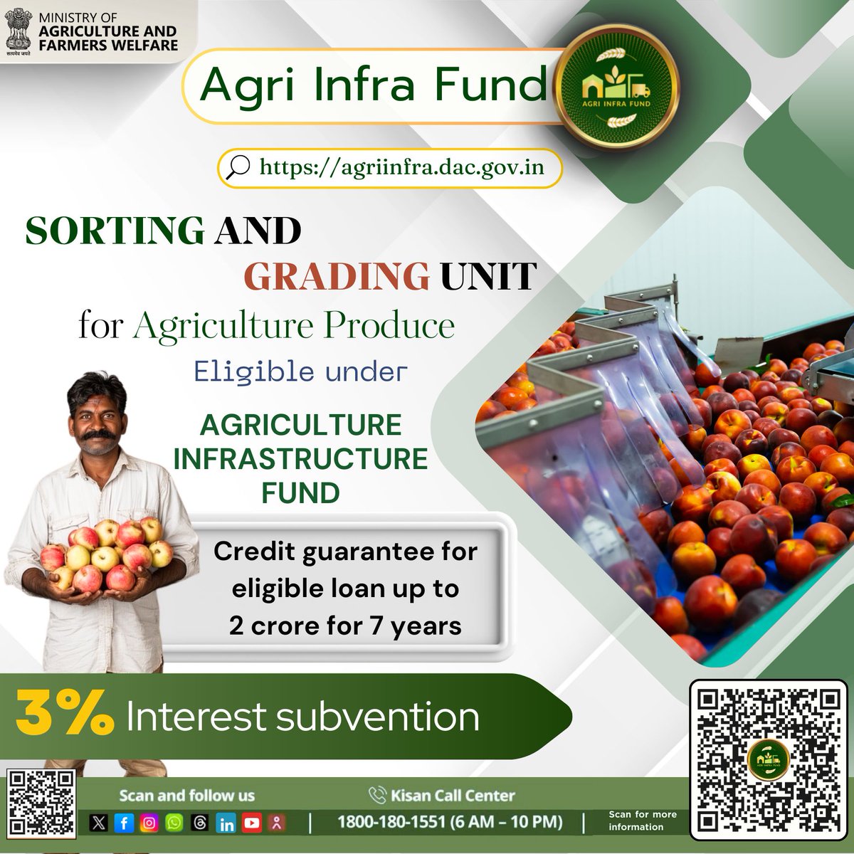 AgriInfraFund's tweet photo. Create your Sorting & Grading Unit Infrastructure under the @AgriInfraFund (AIF)! Avail 3% interest subvention & Credit Guarantee on loans up to ₹2 Cr for 7 years.
Apply today: https://t.co/qPWngL7ggd
#AgriInfraFund #AIF #SortingAndGrading #FarmerEmpowerment #Strengtheningfarmers #viksitkrishi #atmanirbharkisaan #boostingagrivalue #mygovindia #trendingnow
@PMOIndia @narendramodi @ChouhanShivraj @OfficeofSSC @AgriGoI @RNK_Thakur @mpbhagirathbjp @PIBAgriculture @mygovindia @pib_india @DDKisanChannel @MIB_India
@mpagriaif @aifpunjab @aiftelangana @AifKerala