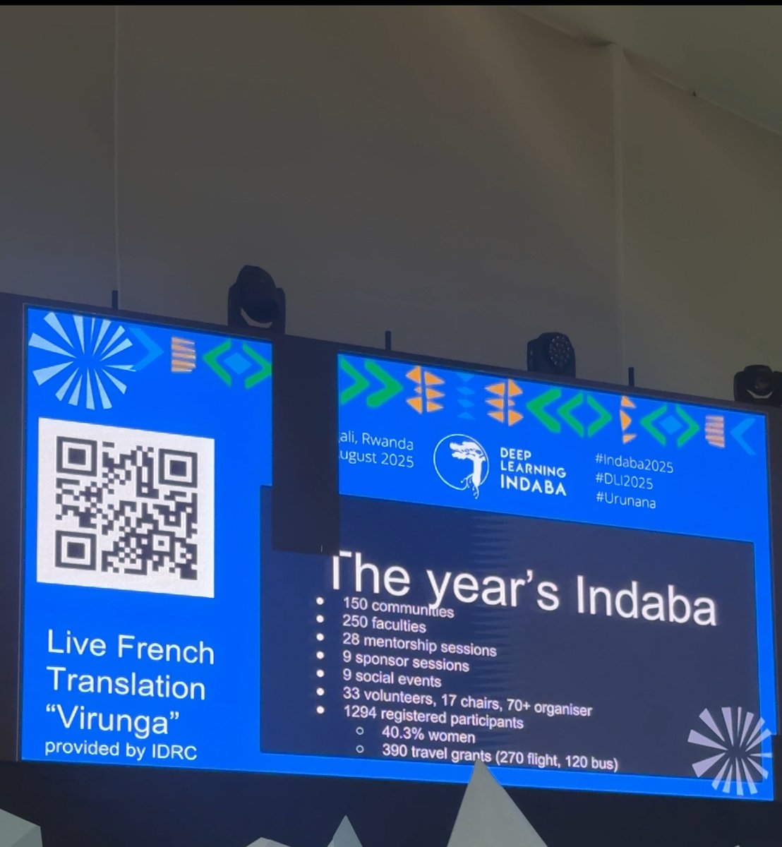 This year’s Indaba is bigger &amp; bolder 🎉
Here is #DLI2025 in numbers: 
🔹 1,294 participants (40% women)
🔹 28 mentorship sessions &amp; 9 socials
🔹 297 posters, 19 papers, 18 start-ups
🔹 390 travel grants 🌍
🔹 400+ joining virtually

Africa’s ML future is bright 💡 

#DLI2025