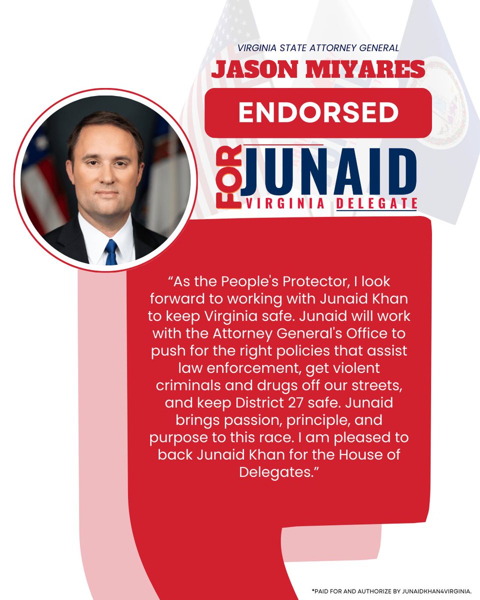 Mike Clancy (@mikeclancyva) on Twitter photo Trifecta of endorsements for <a href="/Junaid4VA/">Junaid Khan</a> -- Delegate District 27 -- from <a href="/winwithwinsome/">Winsome Earle-Sears</a> <a href="/JohnReid4VA/">John Reid</a> & <a href="/JasonMiyaresVA/">Jason Miyares</a>! Trifecta of endorsements for <a href="/Junaid4VA/">Junaid Khan</a> -- Delegate District 27 -- from <a href="/winwithwinsome/">Winsome Earle-Sears</a> <a href="/JohnReid4VA/">John Reid</a> & <a href="/JasonMiyaresVA/">Jason Miyares</a>!