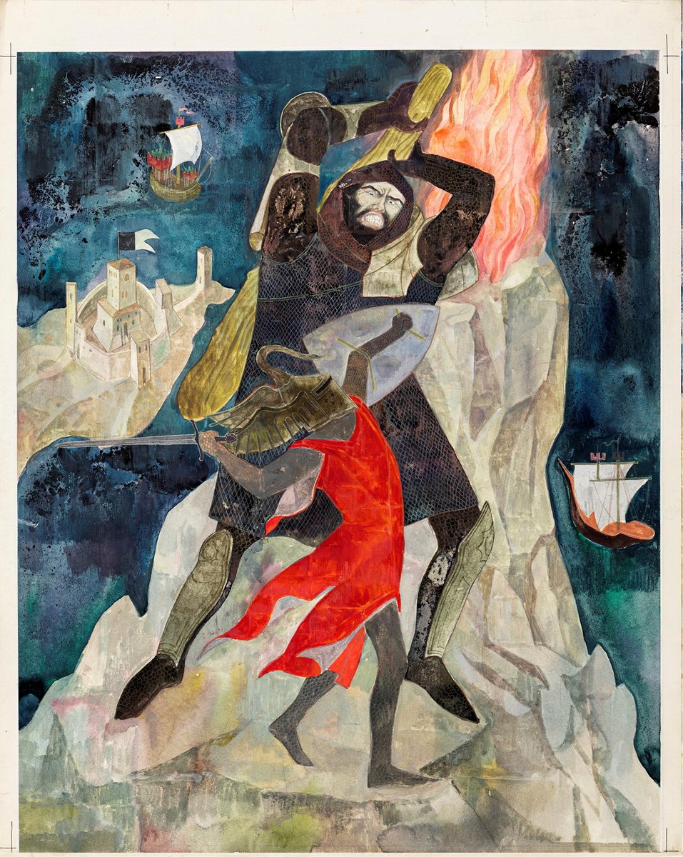 tstartworks's tweet photo. Original illustrations by the Italian artist Gianni Benvenuti for the classic book "The Knights of King Arthur" published in 1965 https://t.co/CYtXKZYhmv
