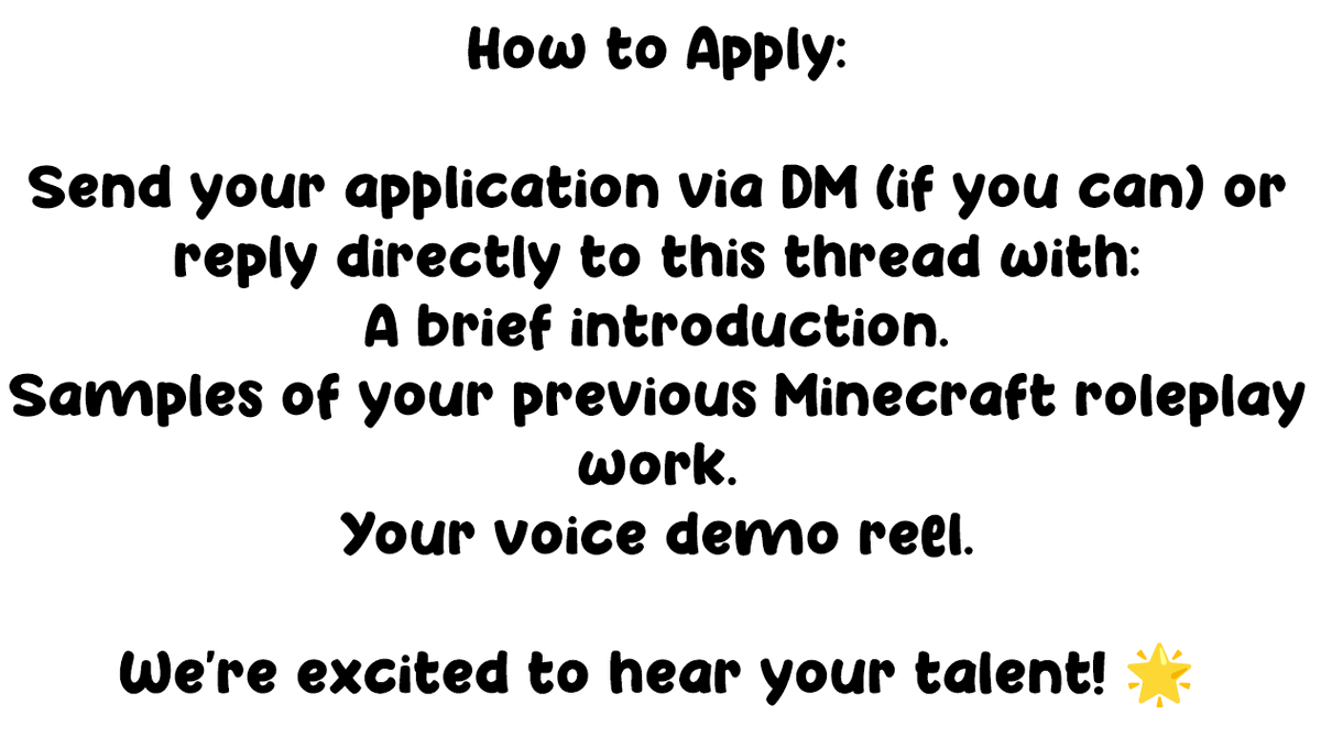 HIRING!

We're looking for two talented voice actors to join our YouTube Minecraft series! You'll become a key part of our team!

We're Seeking:
Female VAs
Professional recording equipment
Experience in Minecraft
Availability weekdays from 3PM to 6PM BST.
18+
Long-term commitment