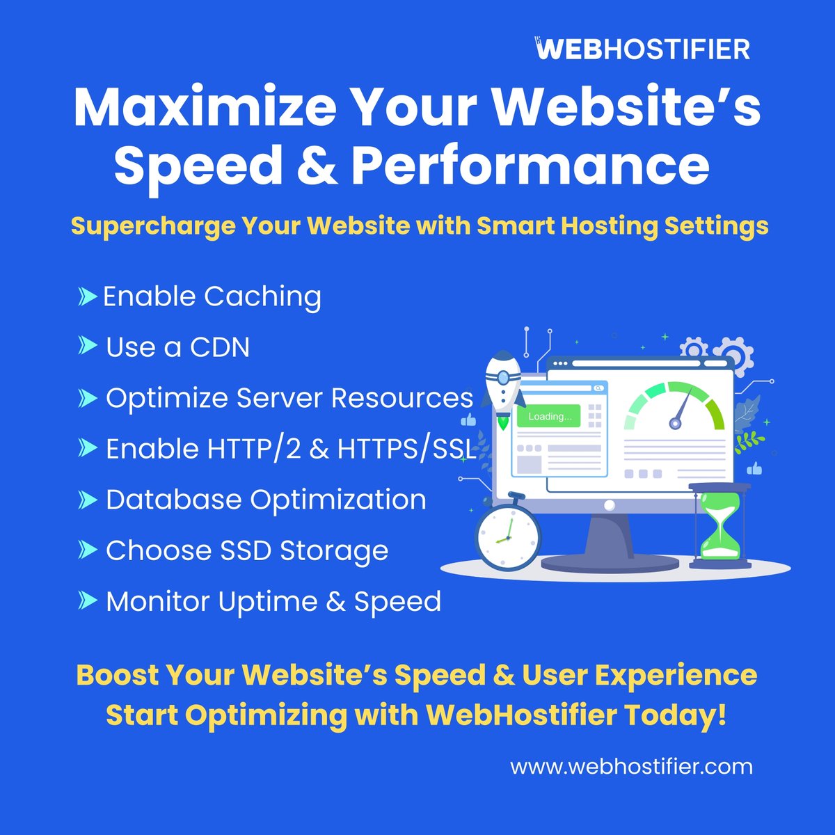 webhostifier's tweet image. Boost Your Website’s Speed &amp;amp; Performance!
With WebHostifier’s hosting settings

✅ Enable Caching
✅ Use CDN
✅ SSD Storage
✅ Optimize Databases

Supercharge your site today 

👉 webhostifier.com

#WebsitePerformance #WebHosting #WebsiteSpeed #CloudHosting