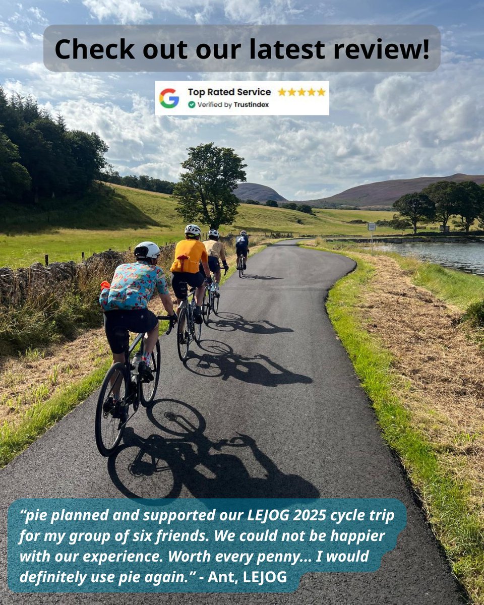 "pie planned and supported our LEJOG 2025 cycle trip for my group of six friends. We could not be happier with our experience. Worth every penny... I would definitely use pie again." ⭐⭐⭐⭐⭐ - Ant, LEJOG 2025