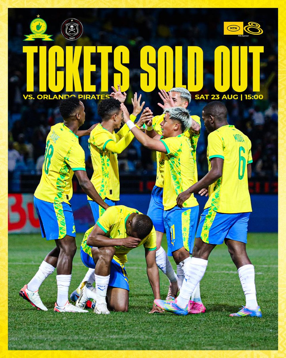 𝐒𝐎𝐋𝐃 𝐎𝐔𝐓 🎟

Sundowns v Pirates #MTN8 semifinals second leg tickets are sold out!

#MTN8WafaWafa
#UNPLAYABLE