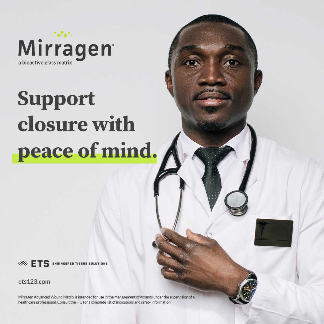 MPMATweets's tweet photo. Experience a transformation in wound care. Mirragen®, a borate-based bioactive glass fiber matrix, empowers the body to heal itself and provides peace of mind for you and your patients.
https://t.co/Ia9lyK7dWa
#BioactiveGlass #Mirragen https://t.co/qBx9nLpMHu