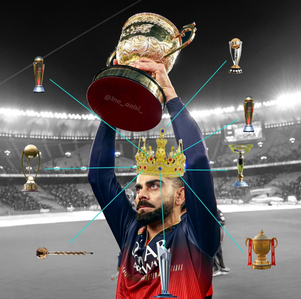 • IPL
• World Cup 
• T20 World Cup 
• Under 19 World Cup 
• 02 Champions Trophy

Virat Kohli is the only player to win all these trophies. 🐐