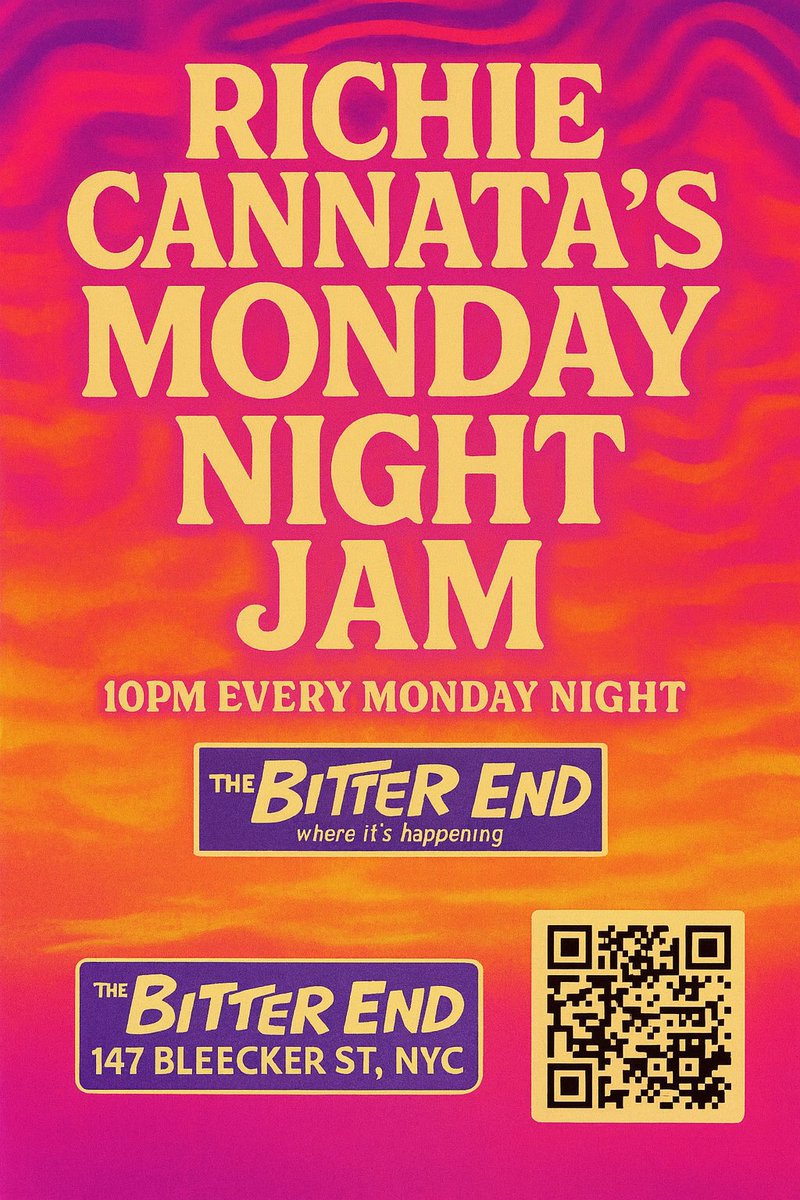 NYC’s Monday nights = legendary jams! Catch Richie Cannata’s Monday Night Jam at #TheBitterEnd, 147 Bleecker St. 🎶
🕙 Every Monday | 10PM
#RichieCannata #MondayNightJam #LiveMusicNYC #GreenwichVillage #JamSession
