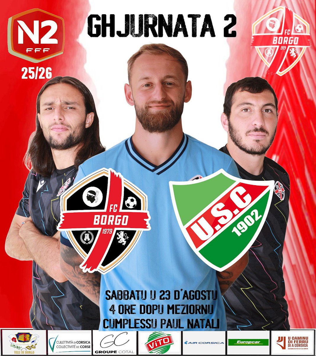 fcbastiaborgo's tweet image. National 2
Groupe B Journée 2
⚔️ @USChantilly
📅 Samedi 23 août 
⌚️16h00
🏟 Complexe Paul Natali

Forza Lioni, forza FCB ❤️ 🖤