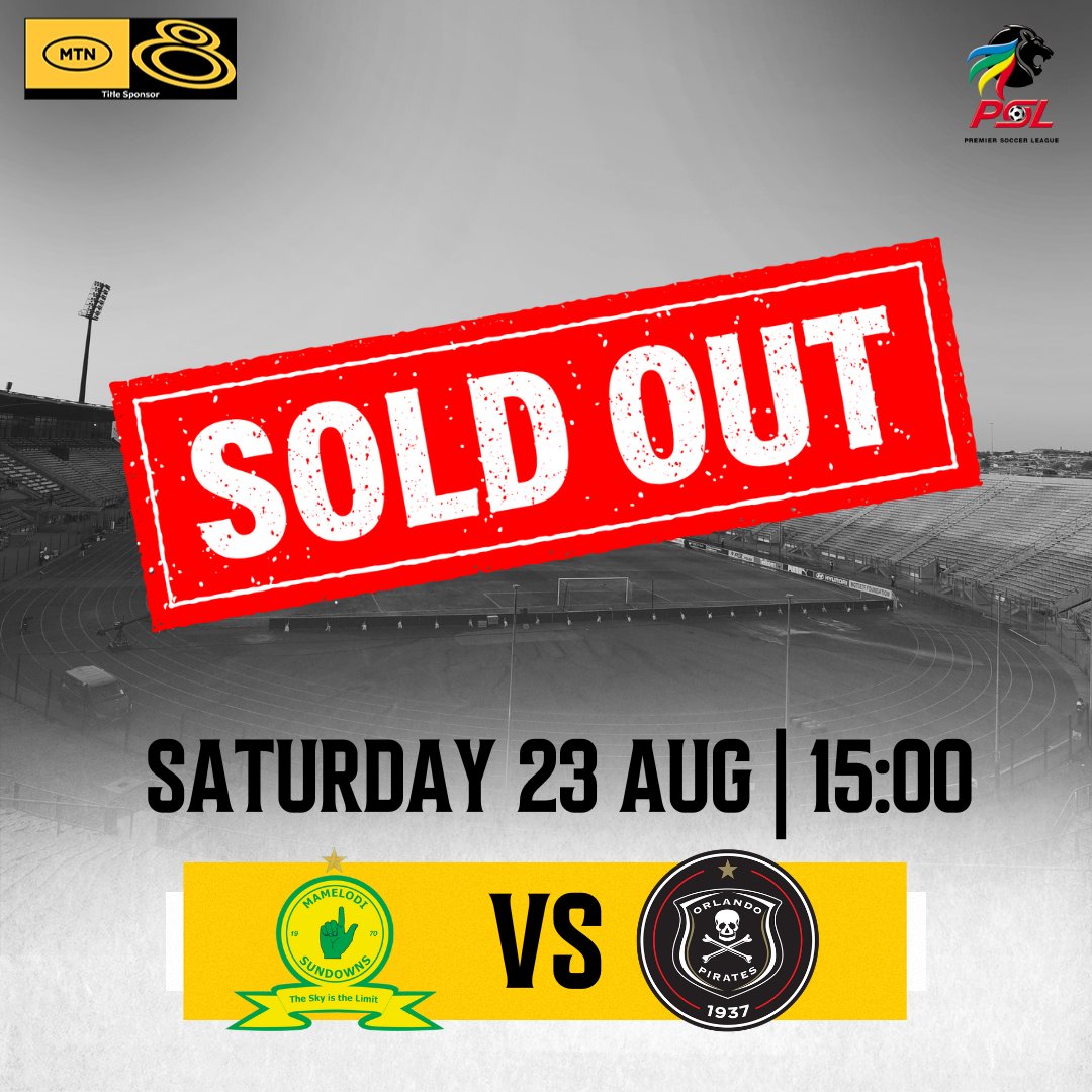 🚨 𝐒𝐎𝐋𝐃 𝐎𝐔𝐓 🚨

Tickets for the #MTN8 semi-final second-leg fixture between <a href="/Masandawana/">Mamelodi Sundowns FC</a> and <a href="/orlandopirates/">Orlando Pirates</a> are sold out.

 There will be NO tickets sold at the stadium.

Ticket holders are urged to arrive early to ensure smooth entry.