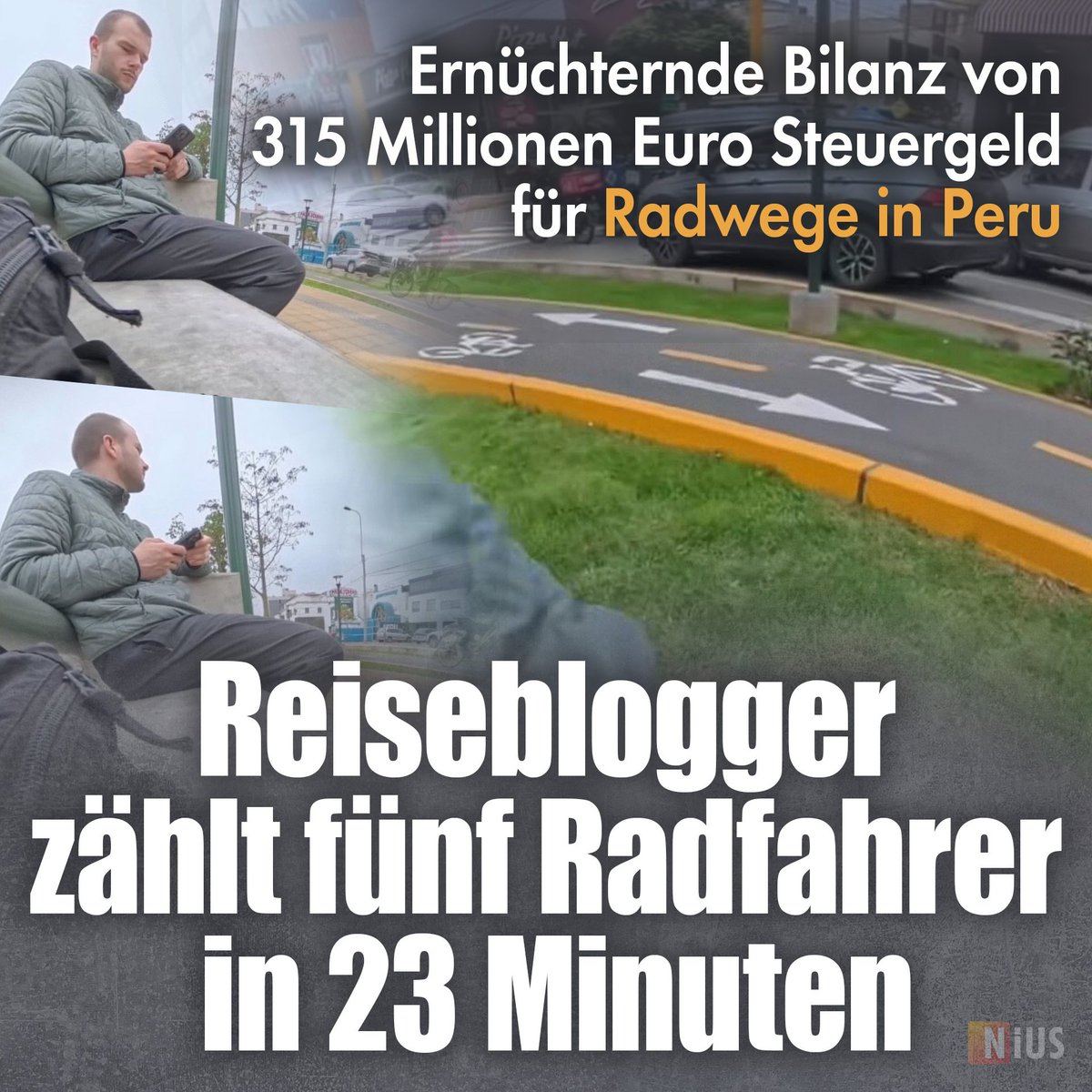 „Ich bin zu den von deutschen Steuerzahlern finanzierten Fahrradwegen nach Peru gefahren, um zu schauen, wie viele Leute wirklich darauf fahren“, beginnt Reiseblogger Niclas seinen Beitrag auf Instagram. nius.de/politik/news/r…
