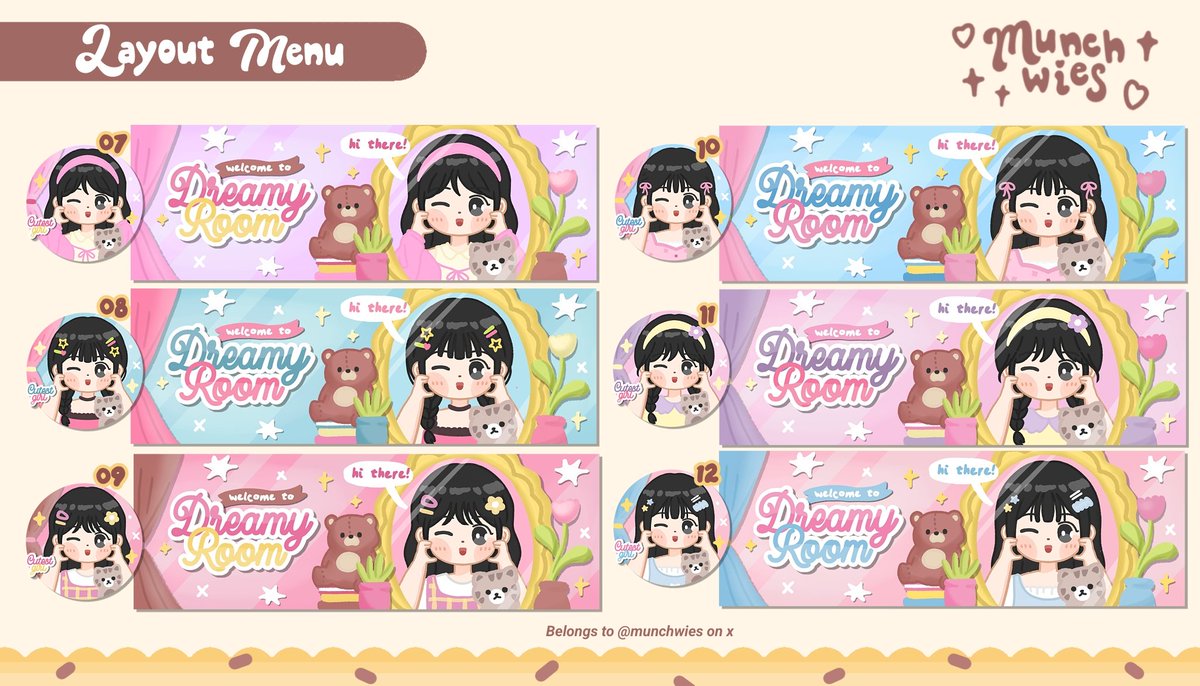 munchwies's tweet image. help rt please! 

Hi 👩🏻‍🍳 Aku bawa layout chibi ready stock dari katalog "dreamy room" 30k/ea ✨️ FREE retext bagian ava, recolor +2k siap adopsi via DM yaaa! 💌🧸
#zonauang