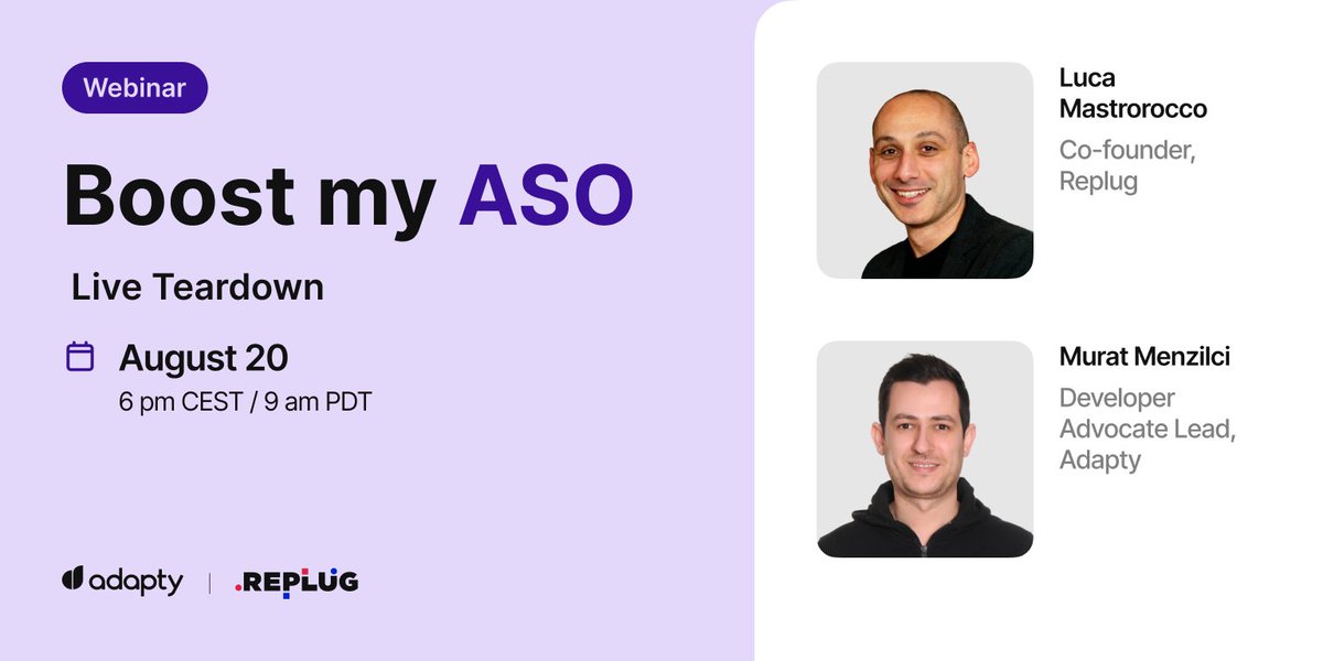 Murat (@muratworks) on Twitter photo Most ASO tips online are generic.
Luca from <a href="/REPLUG_Agency/">REPLUG - App Marketing Experts</a> and I will review selected apps live, unfiltered, practical, and packed with tips.
Want the inside scoop on boosting your app’s organic growth?
Join us live!
go.adapty.io/j8ofu9 Most ASO tips online are generic.
Luca from <a href="/REPLUG_Agency/">REPLUG - App Marketing Experts</a> and I will review selected apps live, unfiltered, practical, and packed with tips.
Want the inside scoop on boosting your app’s organic growth?
Join us live!
go.adapty.io/j8ofu9