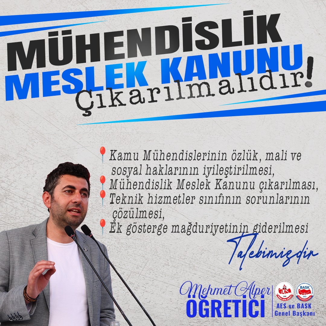 alper_ogretici's tweet photo. MÜHENDİSLİK MESLEK KANUNU ÇIKARILMALIDIR 

➡️Kamu Mühendislerinin özlük, mali ve sosyal haklarının iyileştirilmeli,  

➡️Mühendislik Meslek Kanunu çıkarılmalıdır.

Kamu Mühendisleri Hakkını İstiyor!

#KamuMühendisleri https://t.co/d3n3xjuXoY